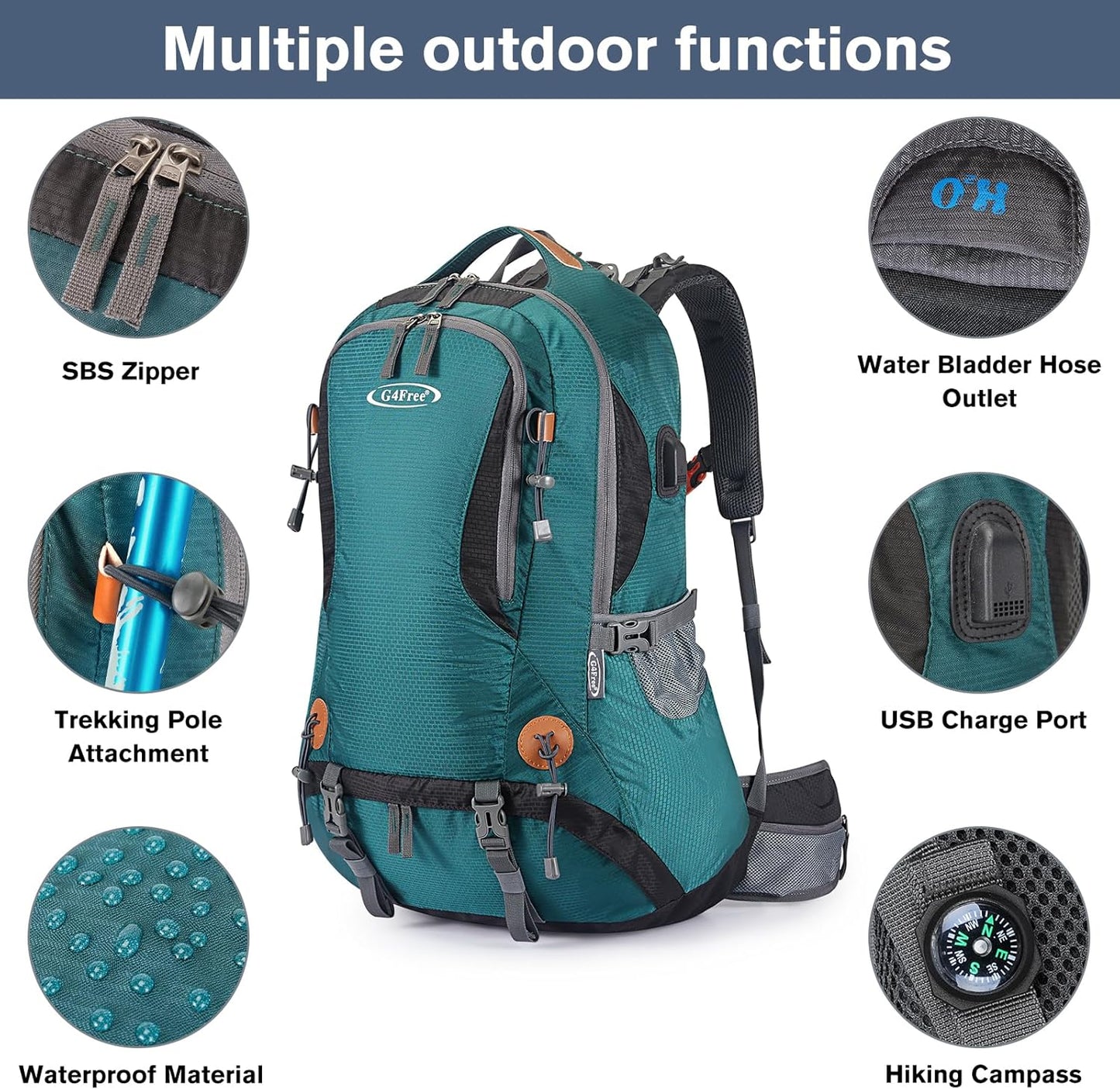 G4Free 50L Hiking Backpack Waterproof Daypack Outdoor Camping Climbing Backpack with Rain Cover for