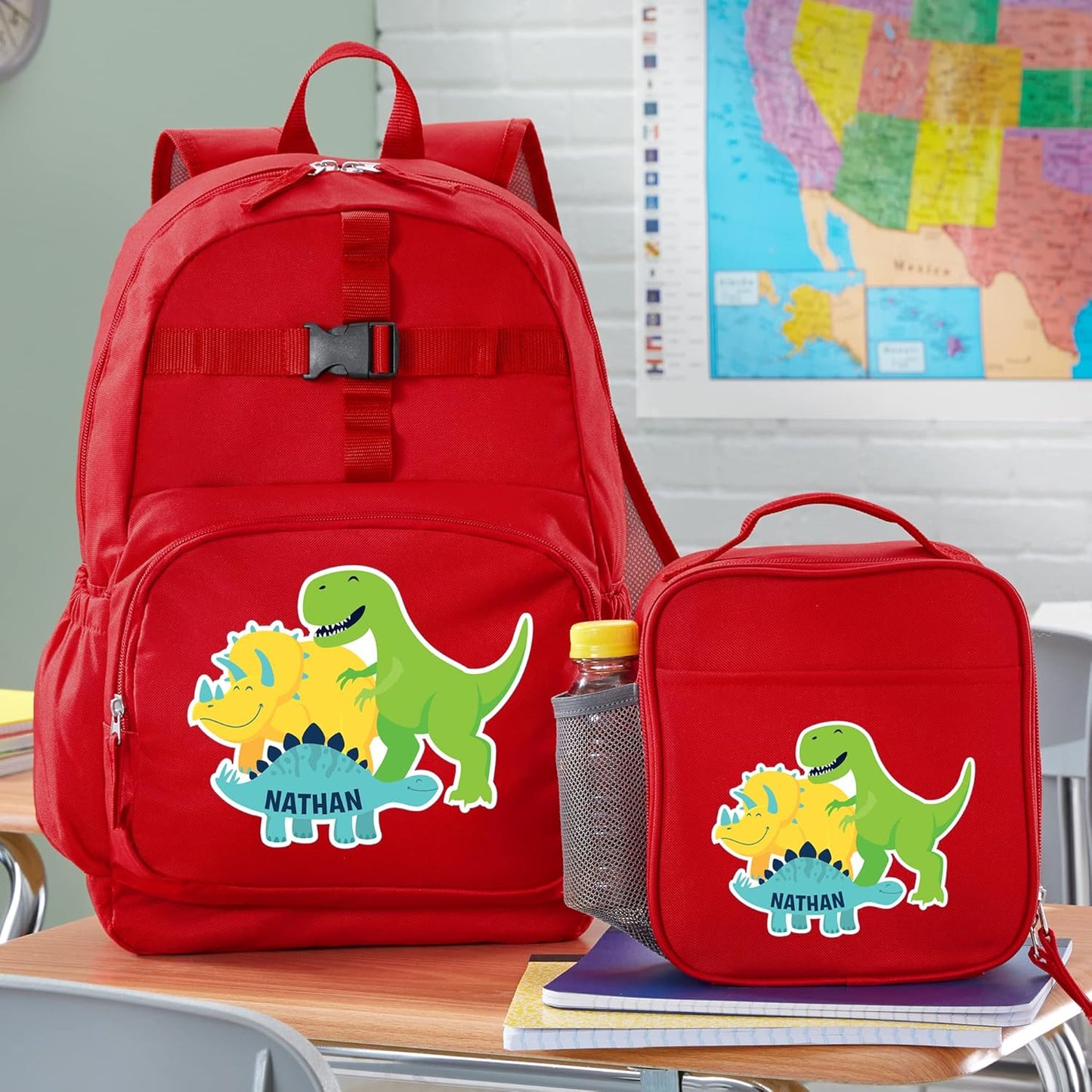 Let's Make Memories Kids Backpack for School - Personalized Back to School Supplies - Bookbag with Optional Lunch Box - Red, Race Cars