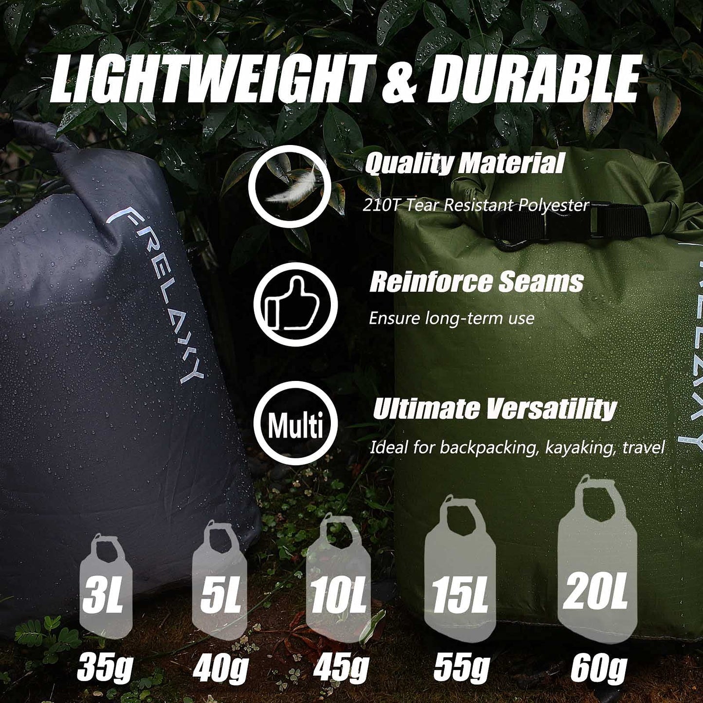 Frelaxy Dry Bag 5 Pack, Ultralight Waterproof Dry Sack for Outdoor Use