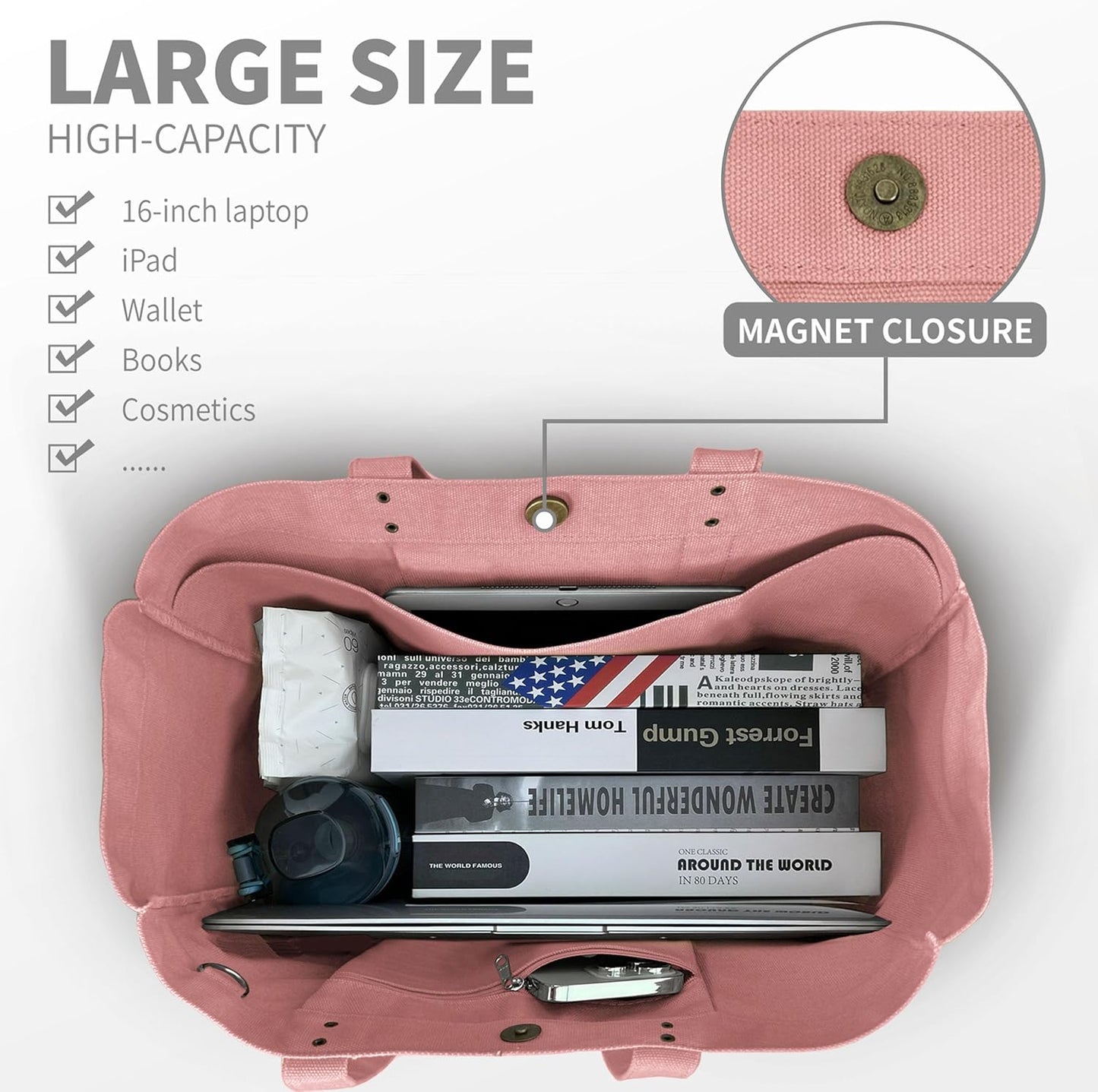 HOMESPON Large Canvas Tote Bag for Women Everything Bag with Pockets and Laptop Sleeve