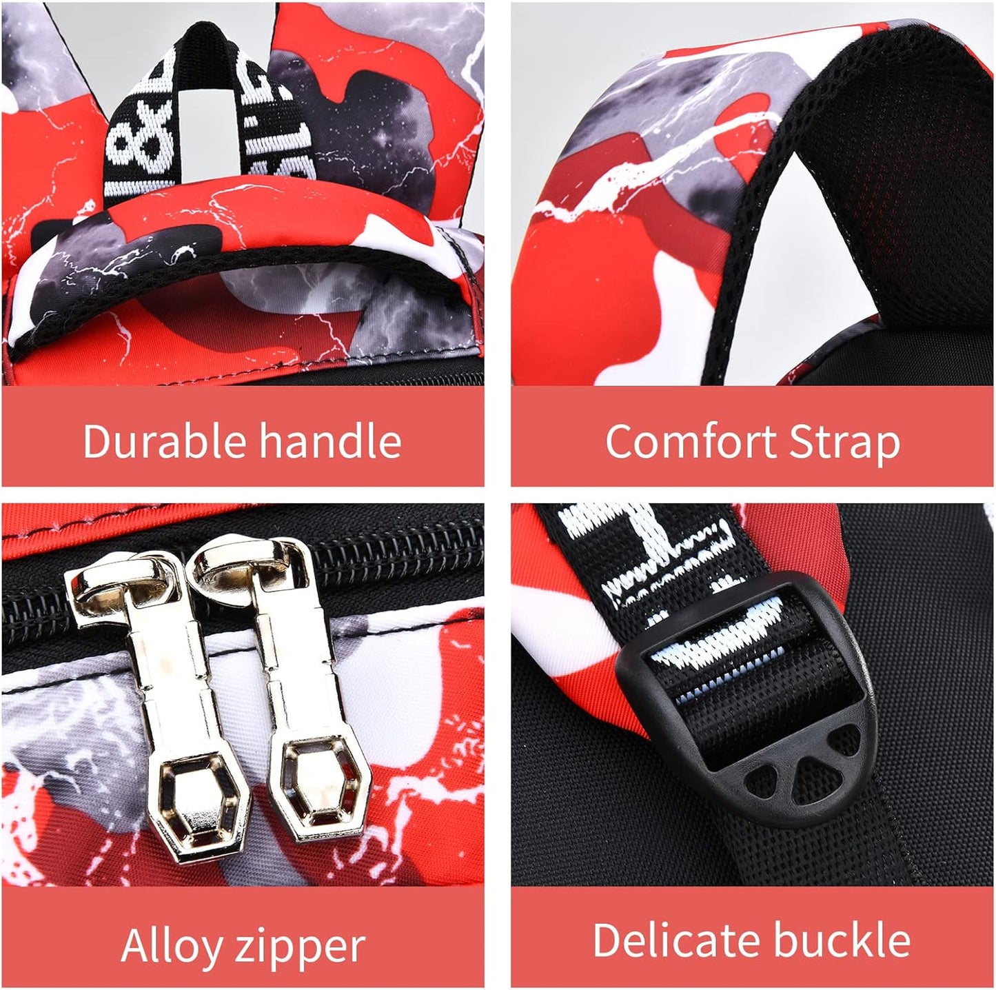 Camo Backpack for Kids, Lightweight Camo Backpack Elementary Middle School Backpack Water Repellent Bookbag (Camo Red 2 in 1)