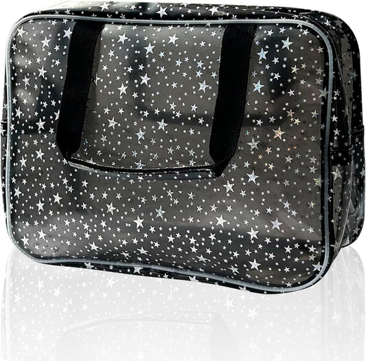 ONEART Waterproof PVC Cosmetic Bag - Clear Makeup Pouch for Travel Toiletry Organizer - Wrinkle-Resistant & Lightweight (1-Pack) (Black)