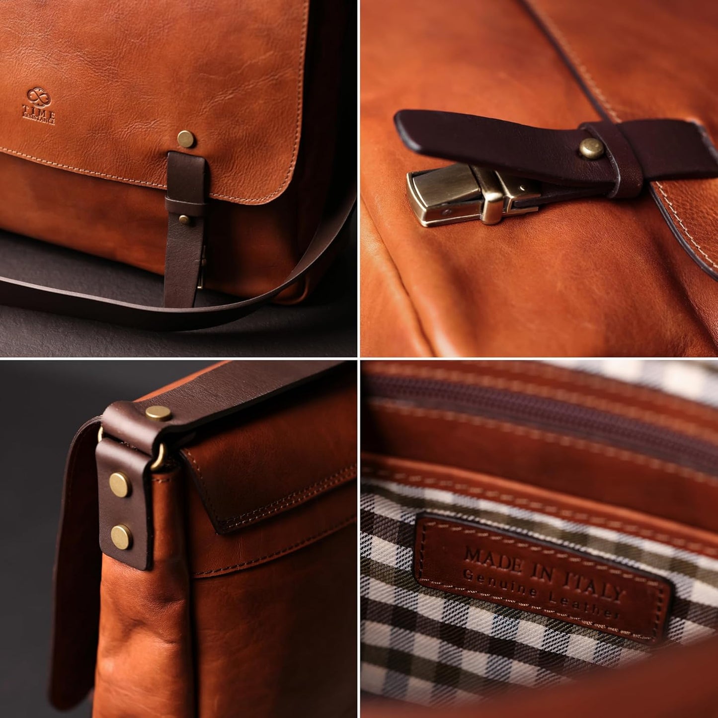 Time Resistance Leather Briefcase Messenger Bag for Laptop Full Grain Leather Shoulder Bag for Men and Women