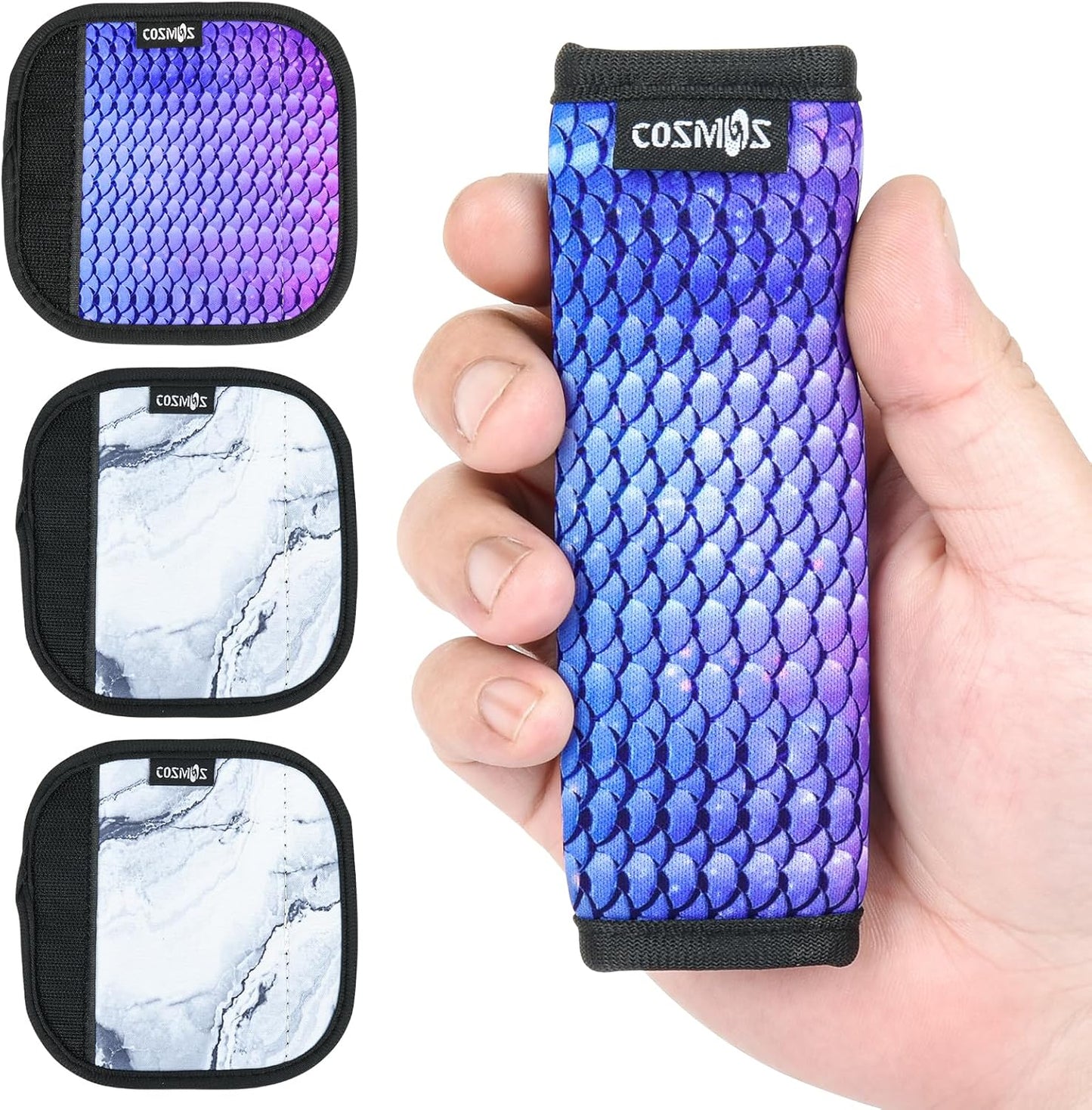 Cosmos 4 Pcs Luggage Handle Wraps Soft Neoprene Grip Handle Cover Detachable Luggage Identifier for Luggage Suitcase Travel Bag Trolley Case Travel Accessories (Pattern - 2 Scales + 2 Marble)