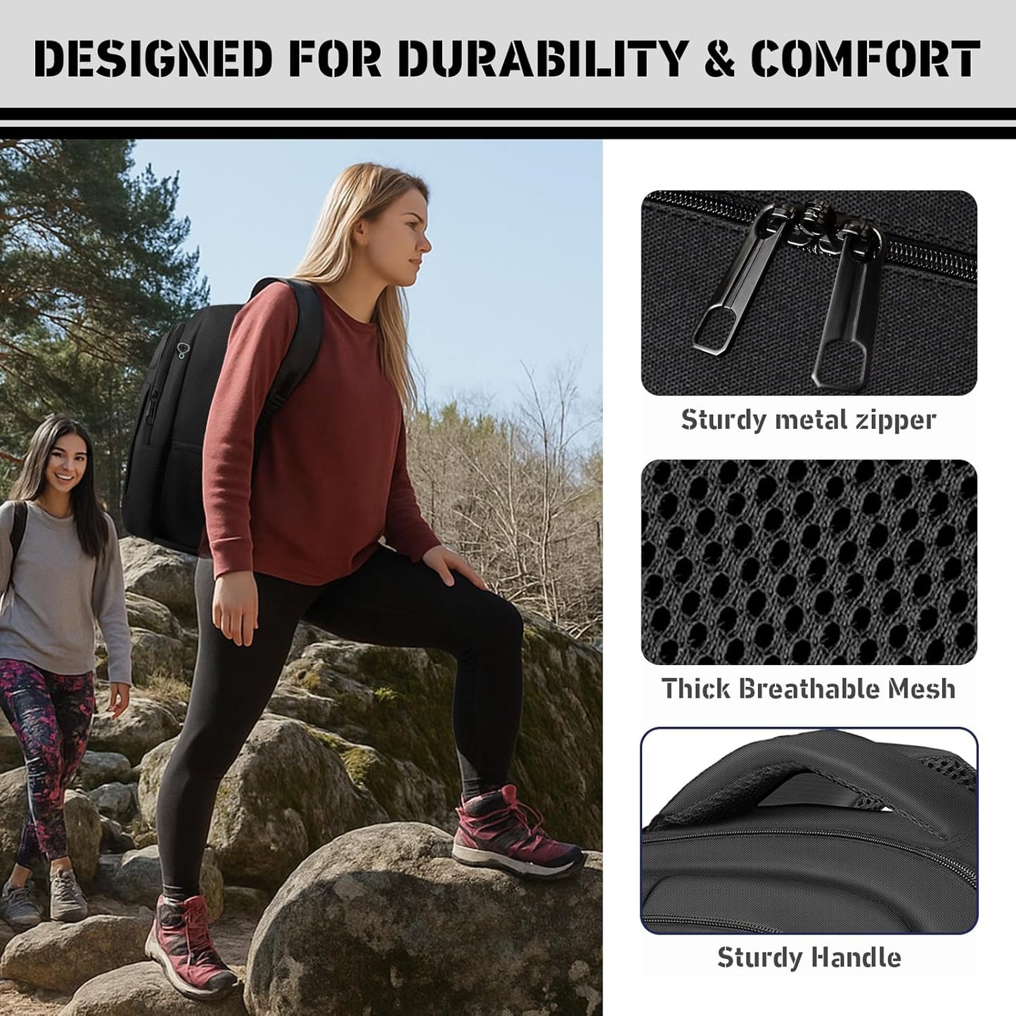 Travel Backpack for Men, 40L Business Laptop Backpack with 17.3 Inch Laptop Compartment, Lightweight Daypack for Flight, Durable Water Resistant Bookbag, Hiking, Work Backpack, Black