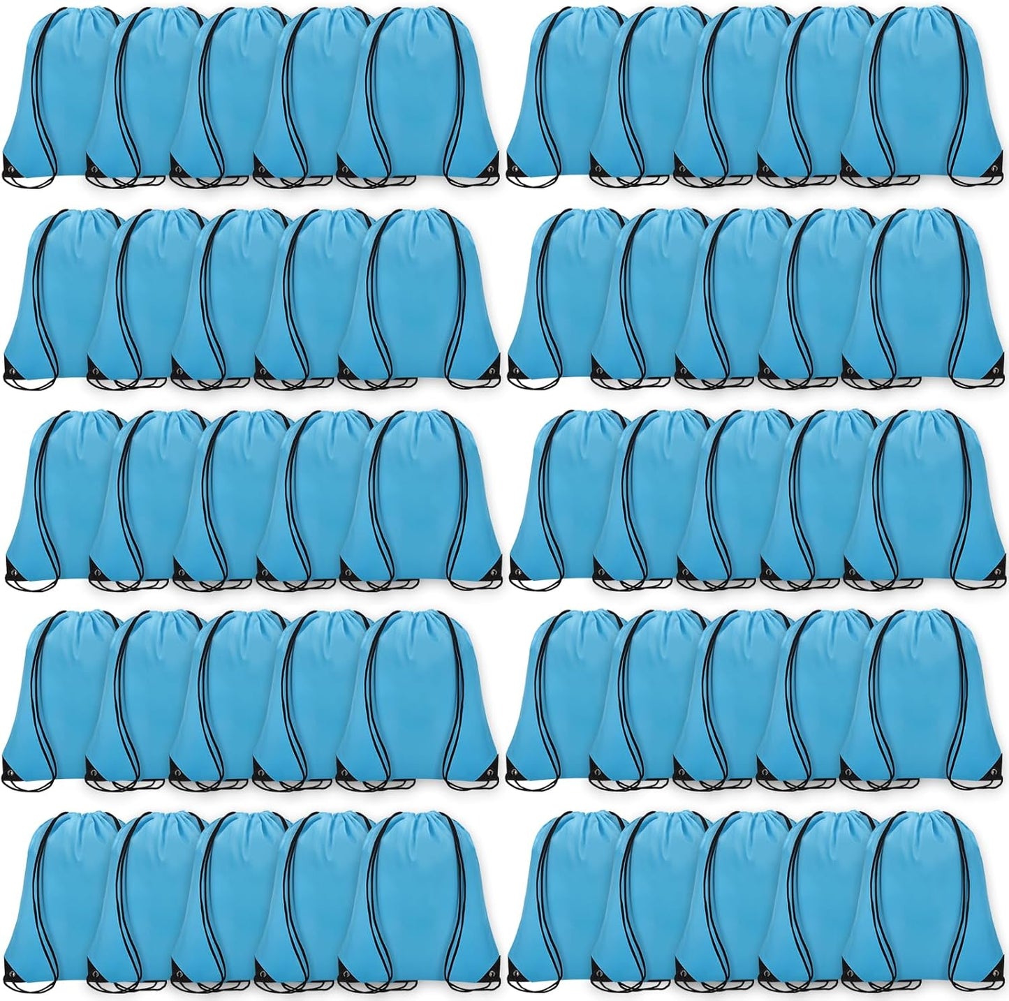 50Pcs Drawstring Backpack Bulk Cinch Bag, Drawstring Bags Polyester for Gym Sports Beach Party Trip (Sky Blue)