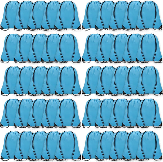 50Pcs Drawstring Backpack Bulk Cinch Bag, Drawstring Bags Polyester for Gym Sports Beach Party Trip (Sky Blue)