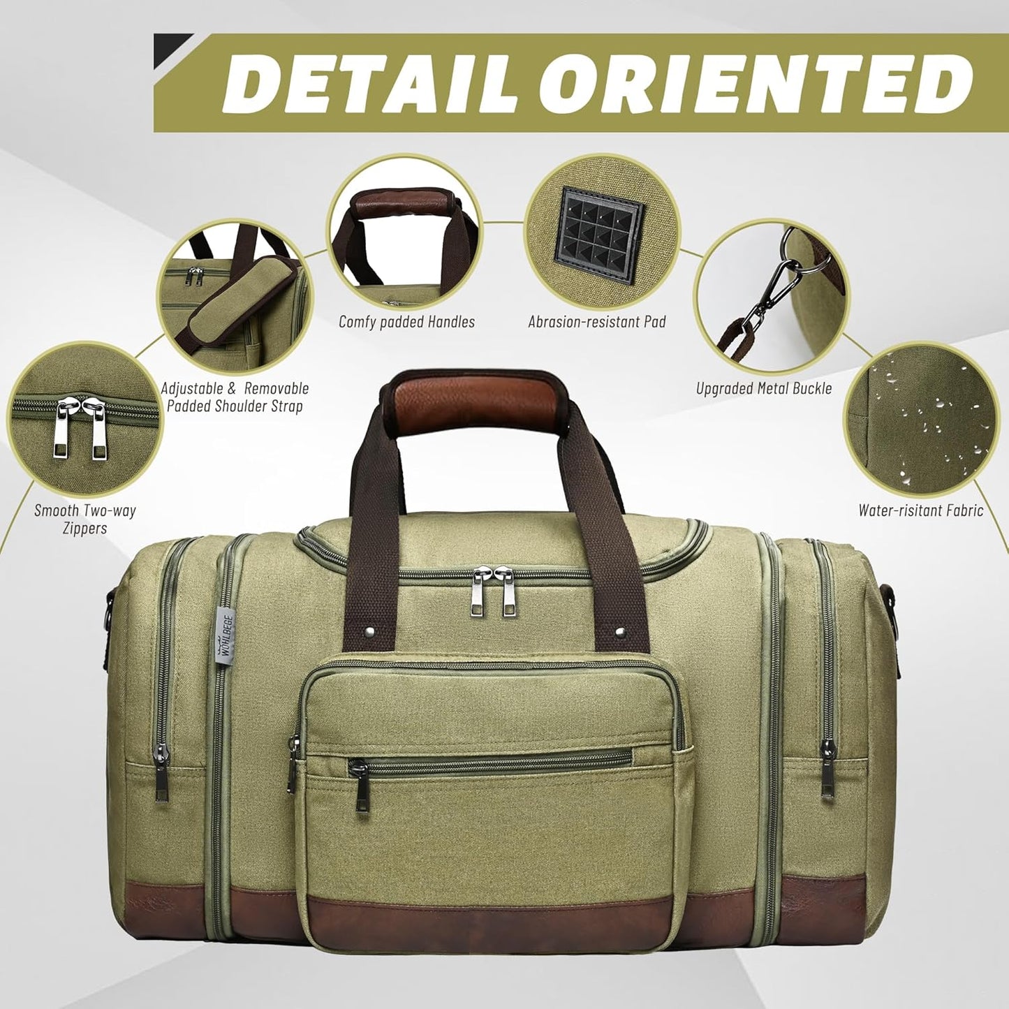Wolhbege Duffle Bag for Travel,Mens Travel Bag & Carry On Bag for Men with Expandable Design and Luggage Sleeve –Duffel Bag for Gym, Weekender, Overnight Trips Green