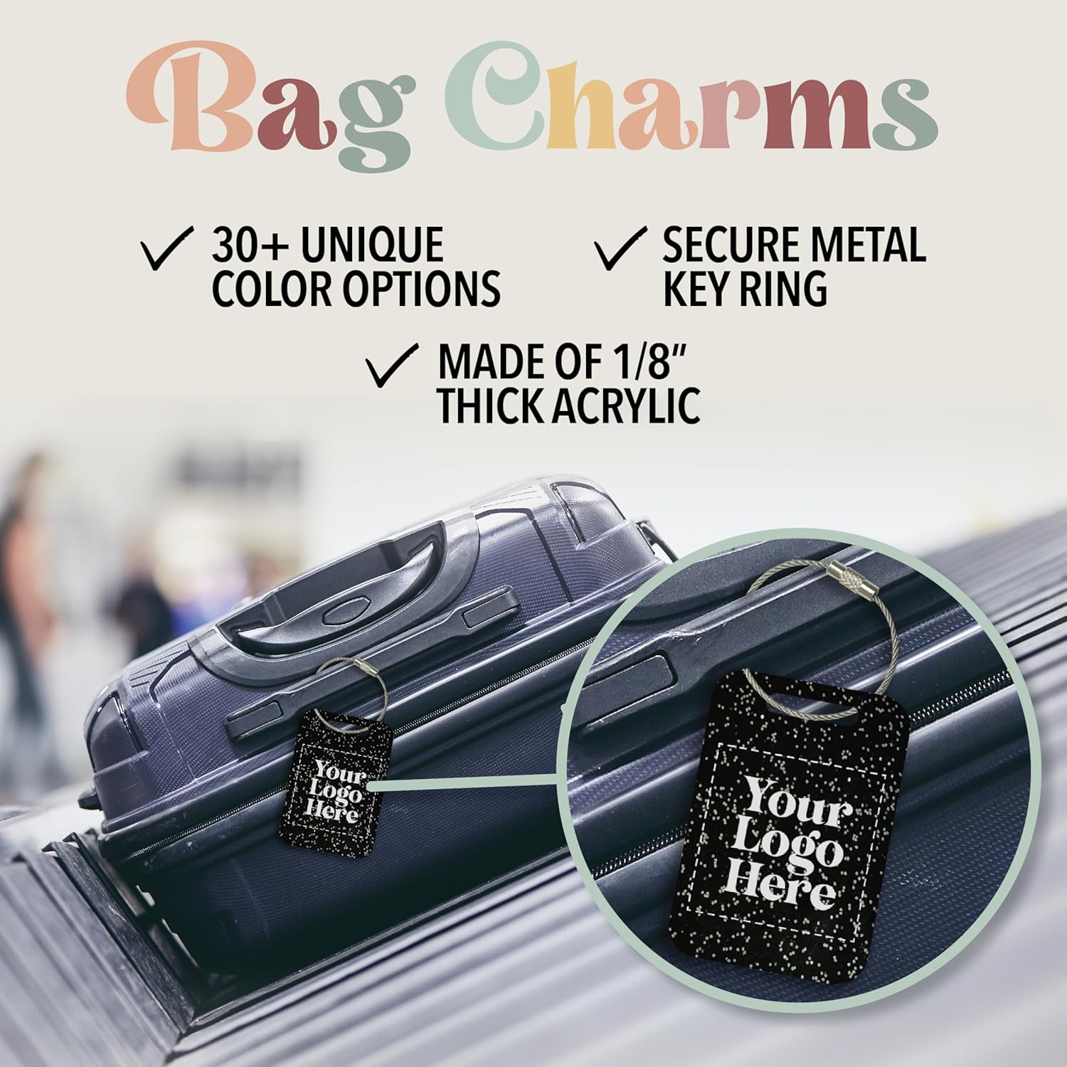 Personalized Logo Name Tag for Luggage (3 or 6 Count Pack) | Custom Tag for Suitcase | Acrylic Name