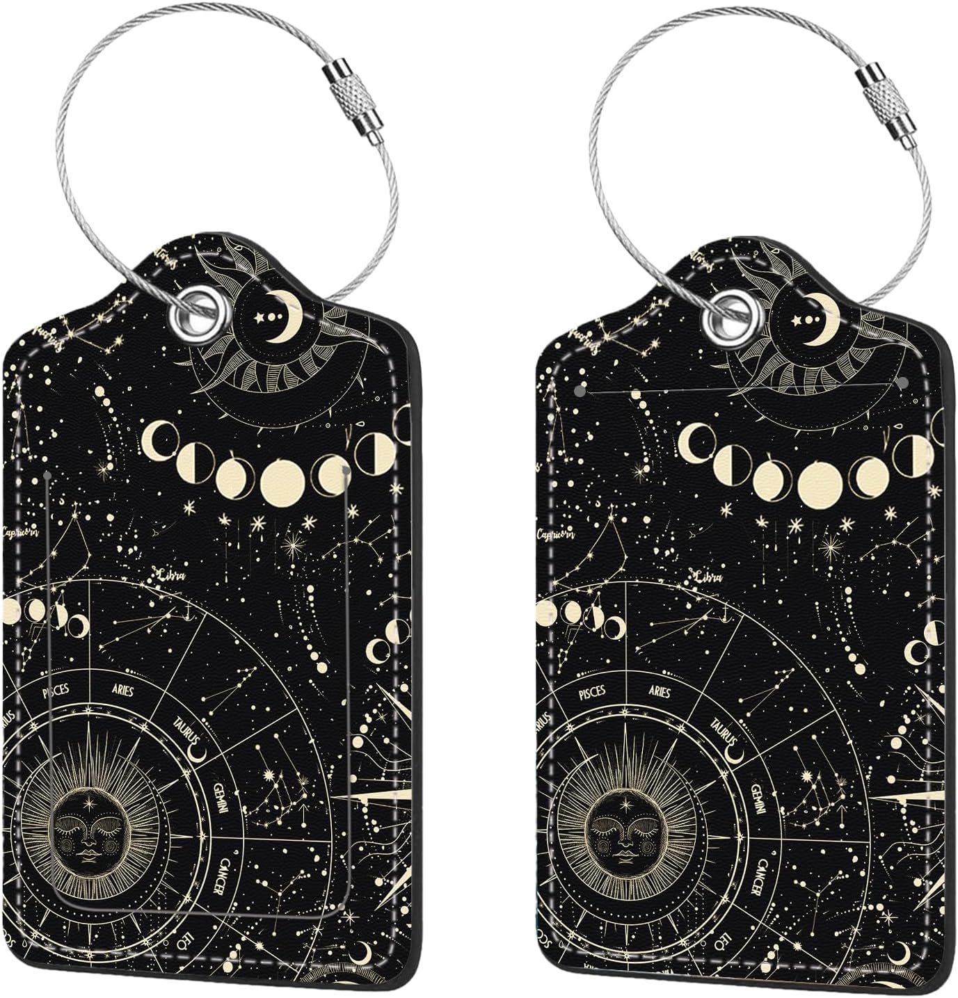 2 Pcs Luggage Tags for Suitcase, Cute Unique PU Leather Travel Bag Tag with Privacy Cover ID Label Address Card and Durable Metal Ring Suitable for Men Women Children Backpack,Cosmic Constellation