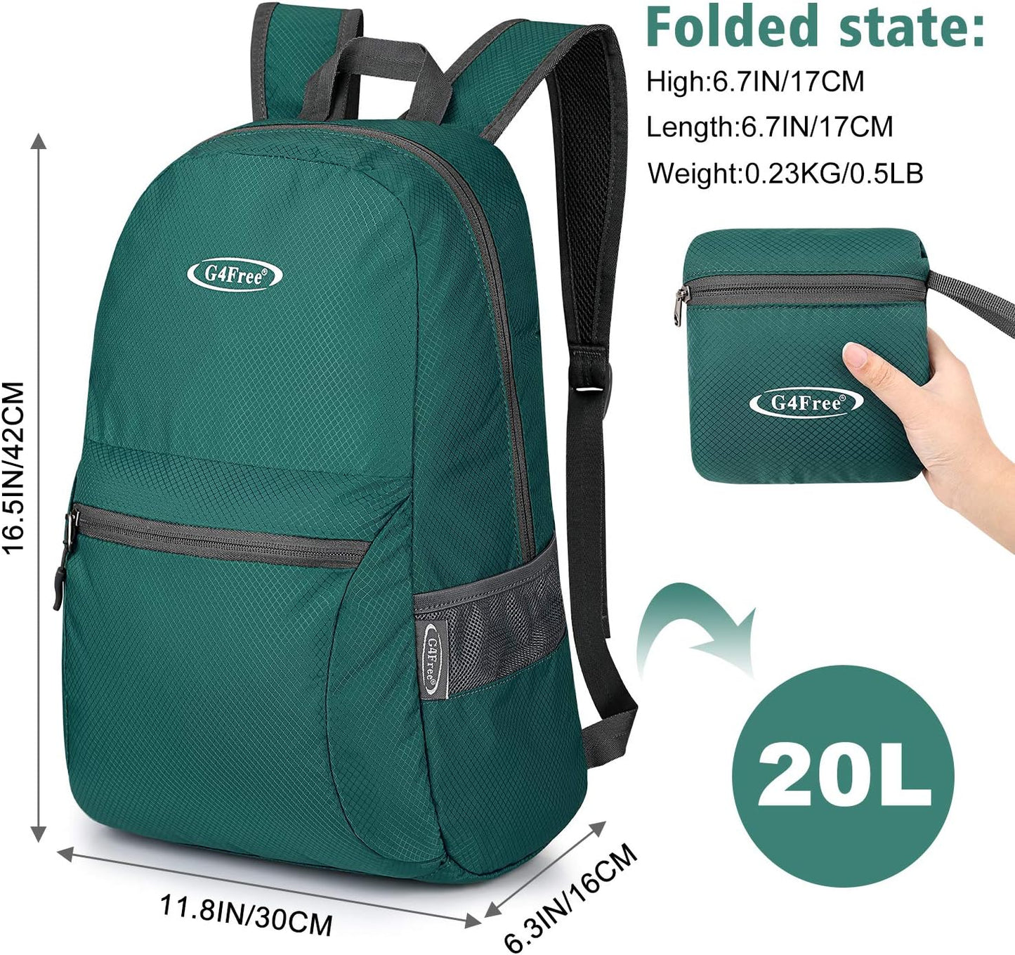 G4Free 20L Lightweight Packable Backpack Travel Hiking Daypack Foldable Backpack for Men Women