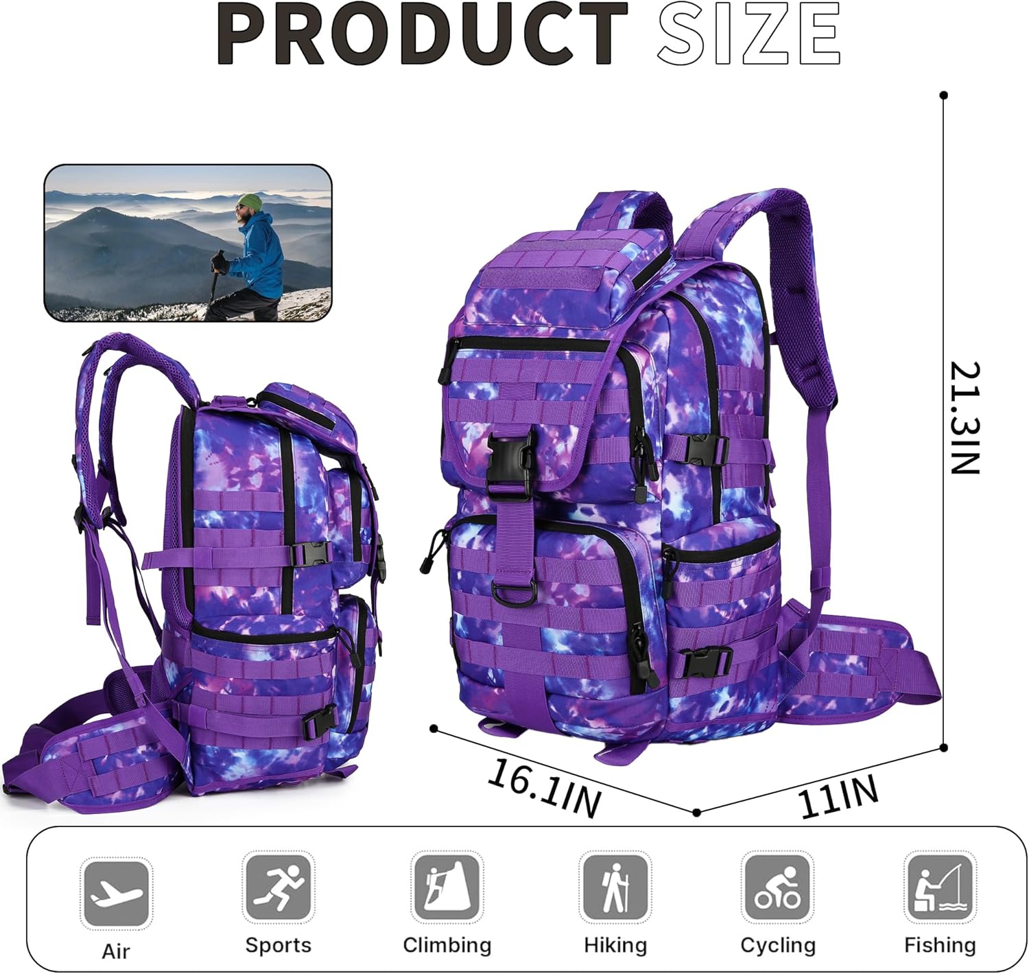50L Military Tactical Backpack 3 Day Assault Pack Molle Daypack Hiking Backpack for Men and Women