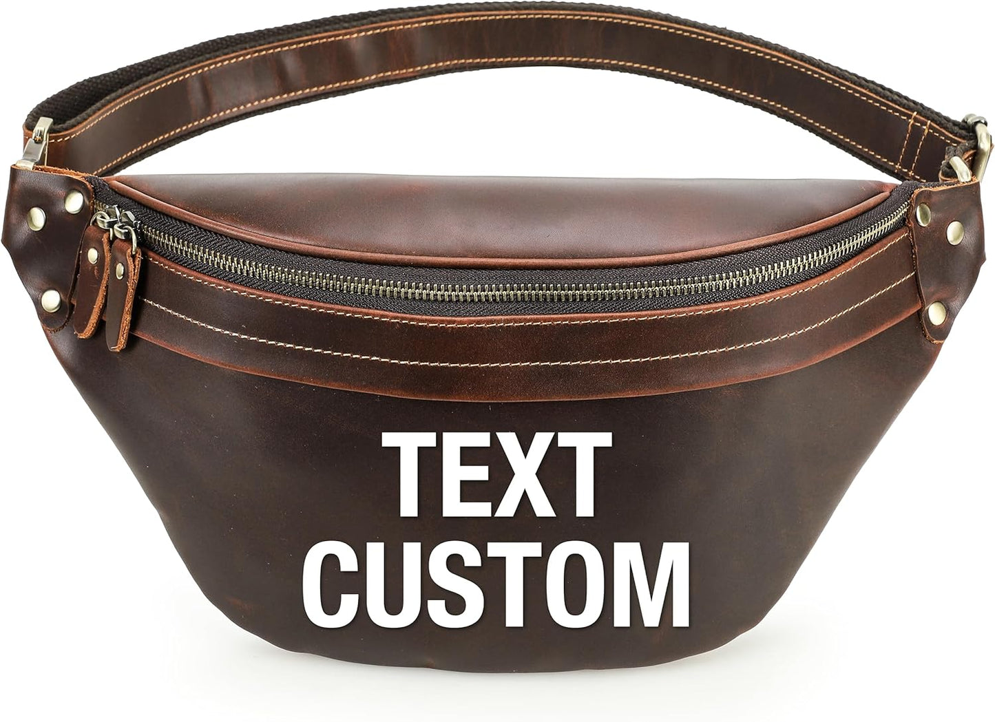 Top Grain Genuine Leather Customizable Large Fanny Pack for Man & Woman, Minimalist Vintage Design, Handmade with Detachable Hardware, Slim Waist Pack Large Crossbody Belt Bag for Traveling or Riding