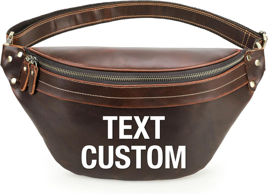 Top Grain Genuine Leather Customizable Large Fanny Pack for Man & Woman, Minimalist Vintage Design, Handmade with Detachable Hardware, Slim Waist Pack Large Crossbody Belt Bag for Traveling or Riding