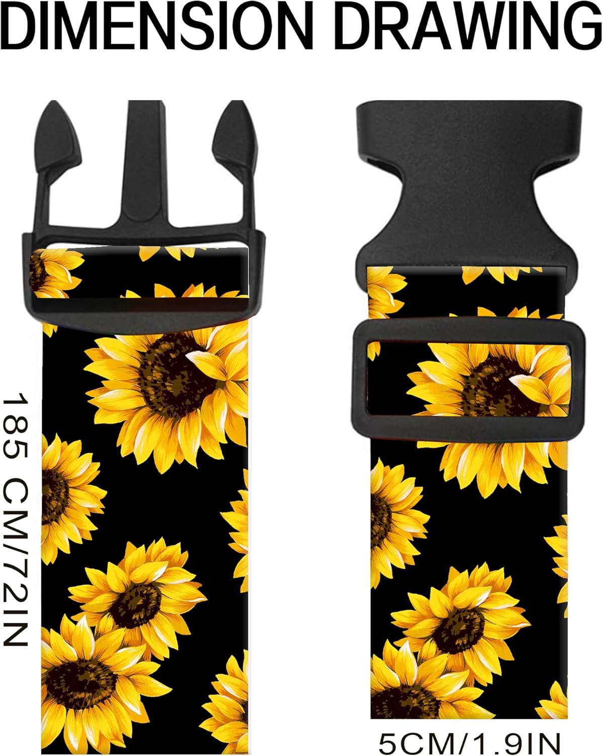 Luggage Straps for Suitcases, Adjustable Travel Belt, Durable Wide Luggage Strap, Cute Suitcase Strap Identifiers with Buckle, Bag Straps for Luggage, Cute Sunflowers