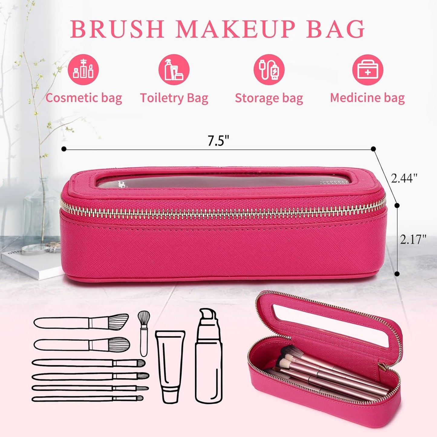 Clear Travel Makeup Bag with Brush Bag Portable Transparent Cosmetic Bag and Toiletry Bag