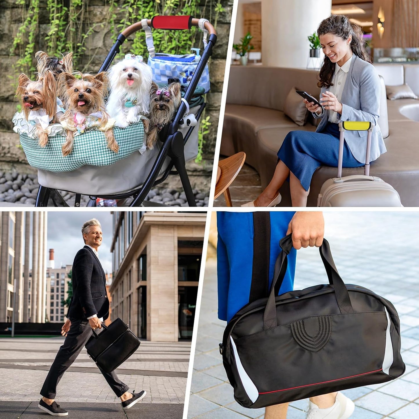 Luggage Handle Wrap [4PCS] - Neoprene Luggage Identifiers Use for Suitcases & Carry on & Travel Accessories - [Black-6IN/15CM] Comfort Grip Handle Cover
