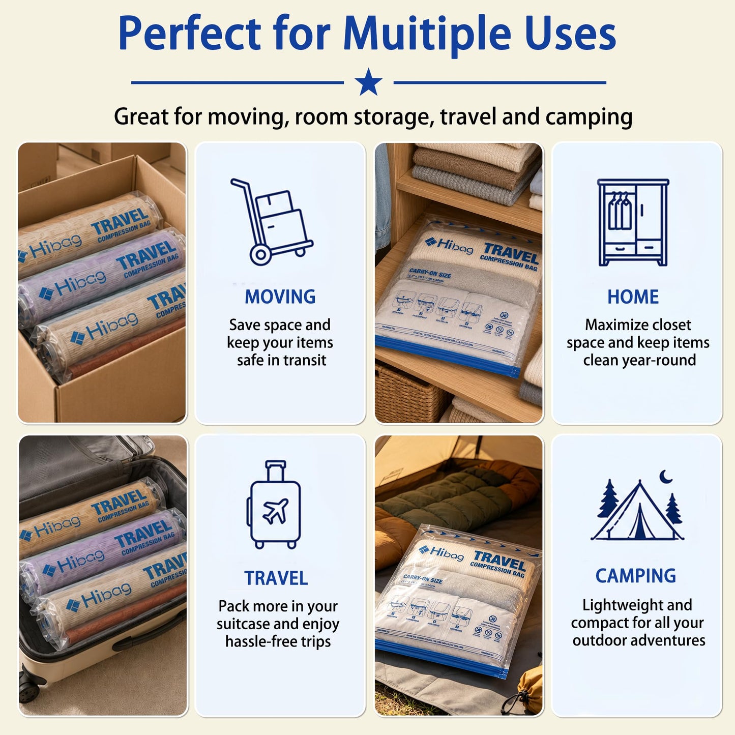 Compression Bags for Travel Essentials, Roll Up Bags No Vacuum Needed