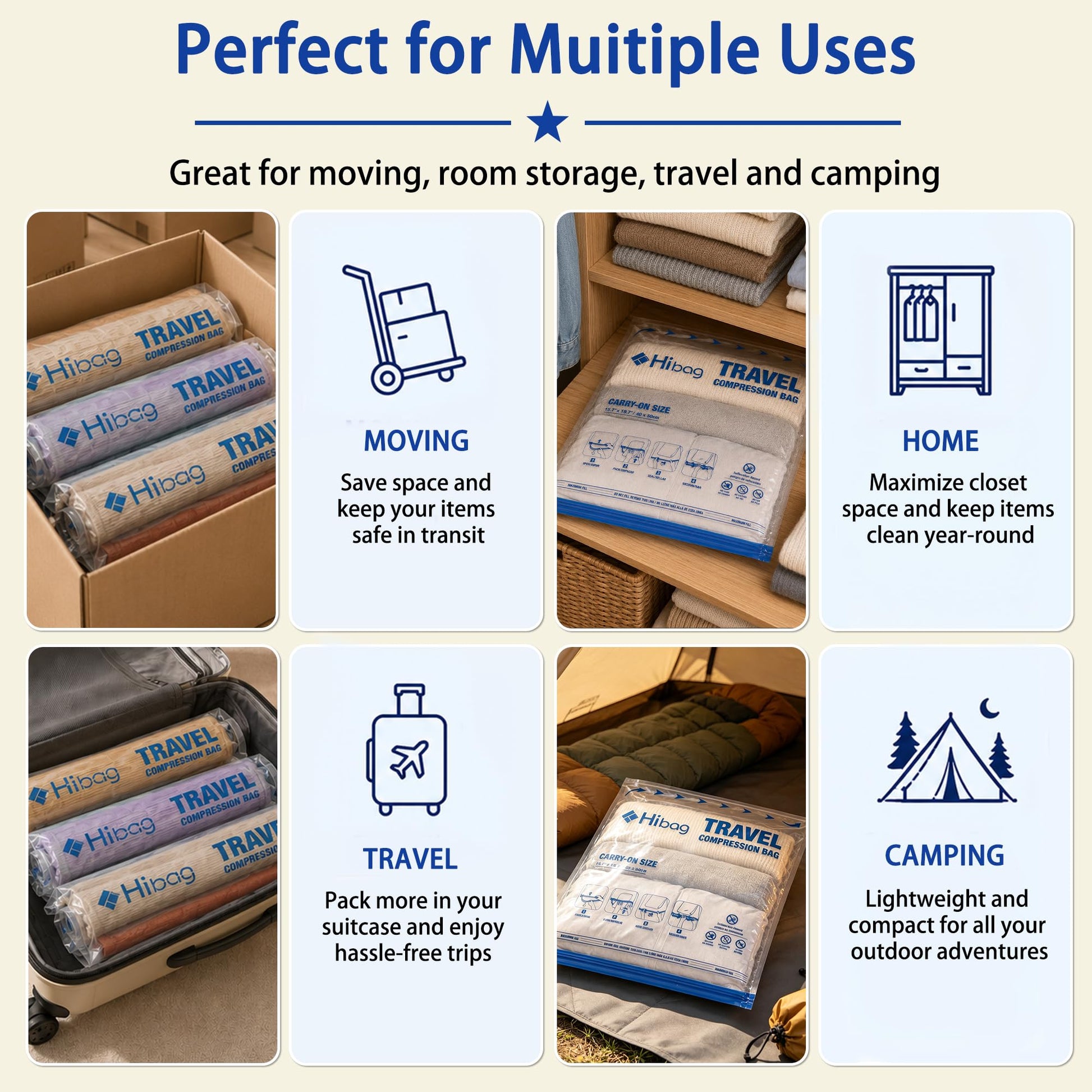 Compression Bags for Travel Essentials, Roll Up Bags No Vacuum Needed
