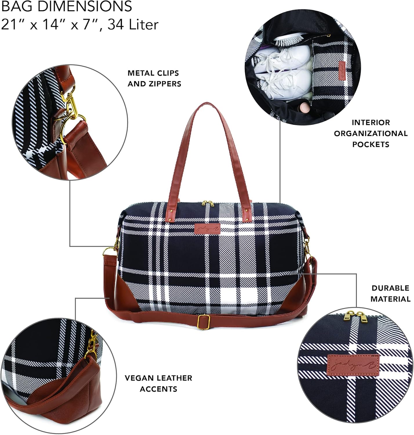 Jadyn Luna Women's Weekender Bag and Travel Duffel, Large 37 Liter Capacity