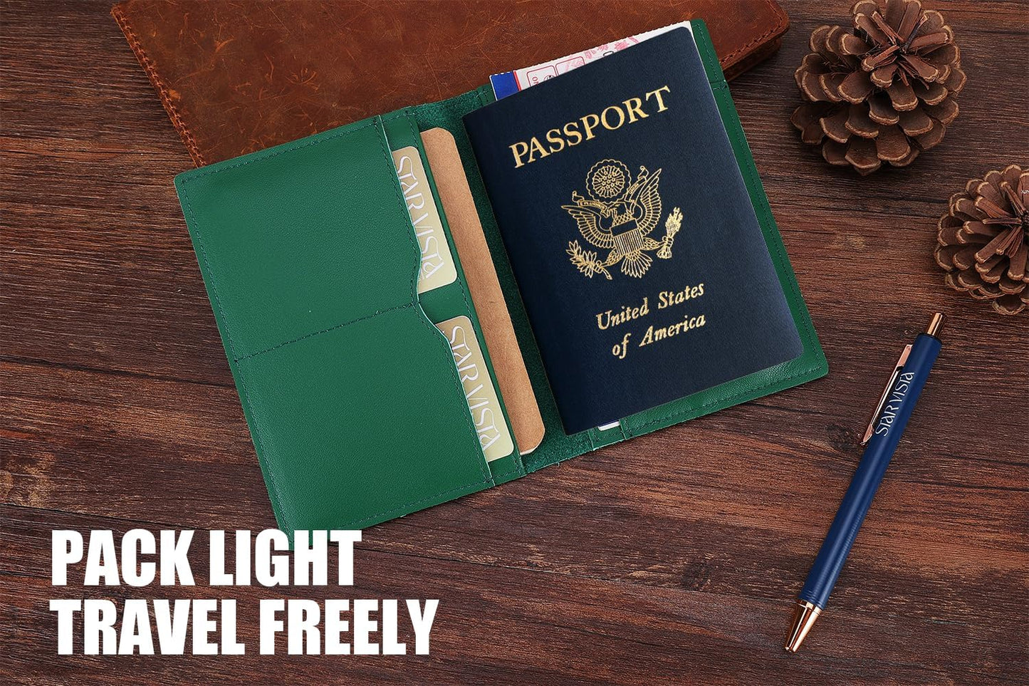 STAR VISTA Albatross Leather Travel Passport Holder, Minimalist Design, Calfskin Leather Case for