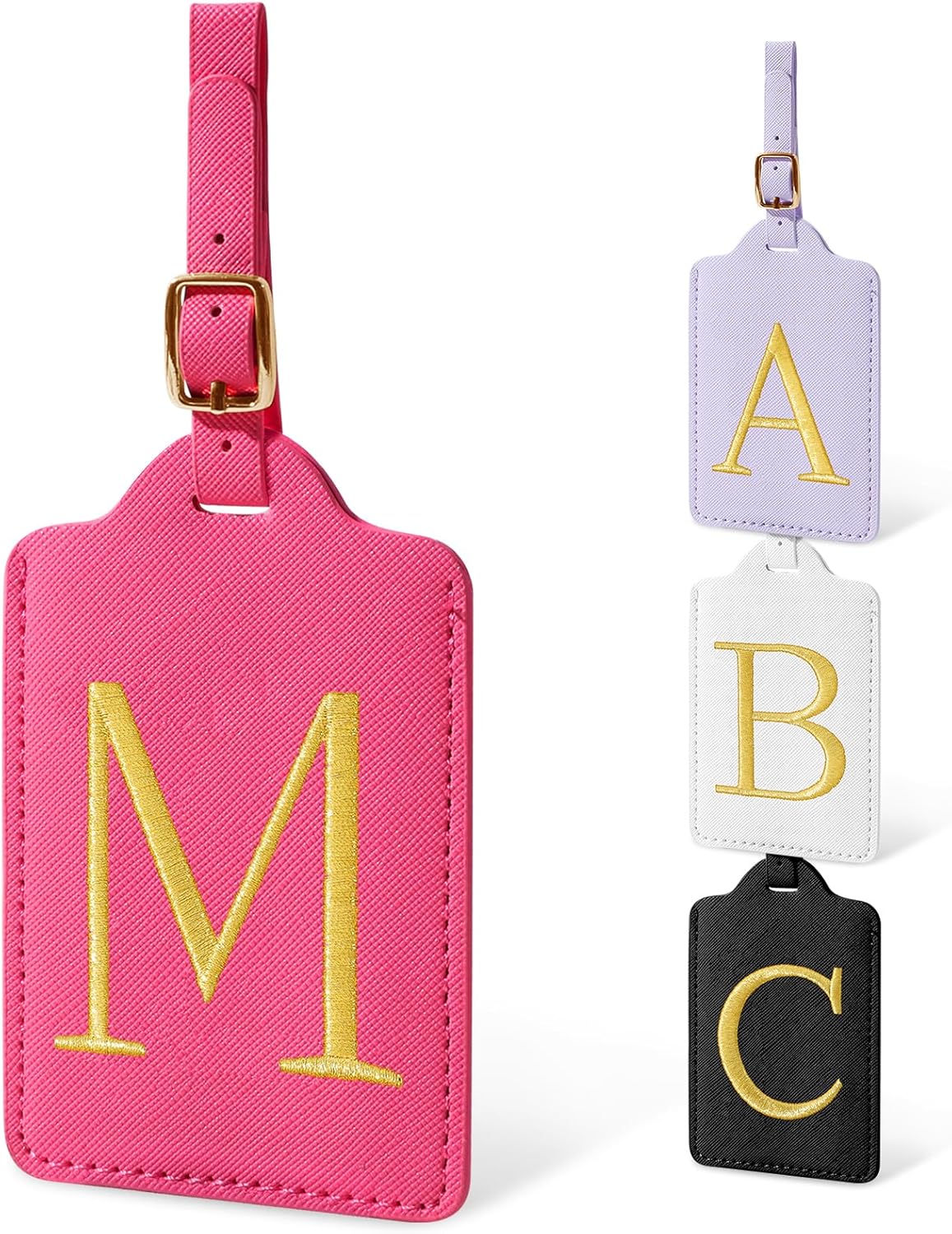 Personalized Initial Luggage Tags for Suitcases, Cute PU Leather Embroidered Letter Travel Luggage