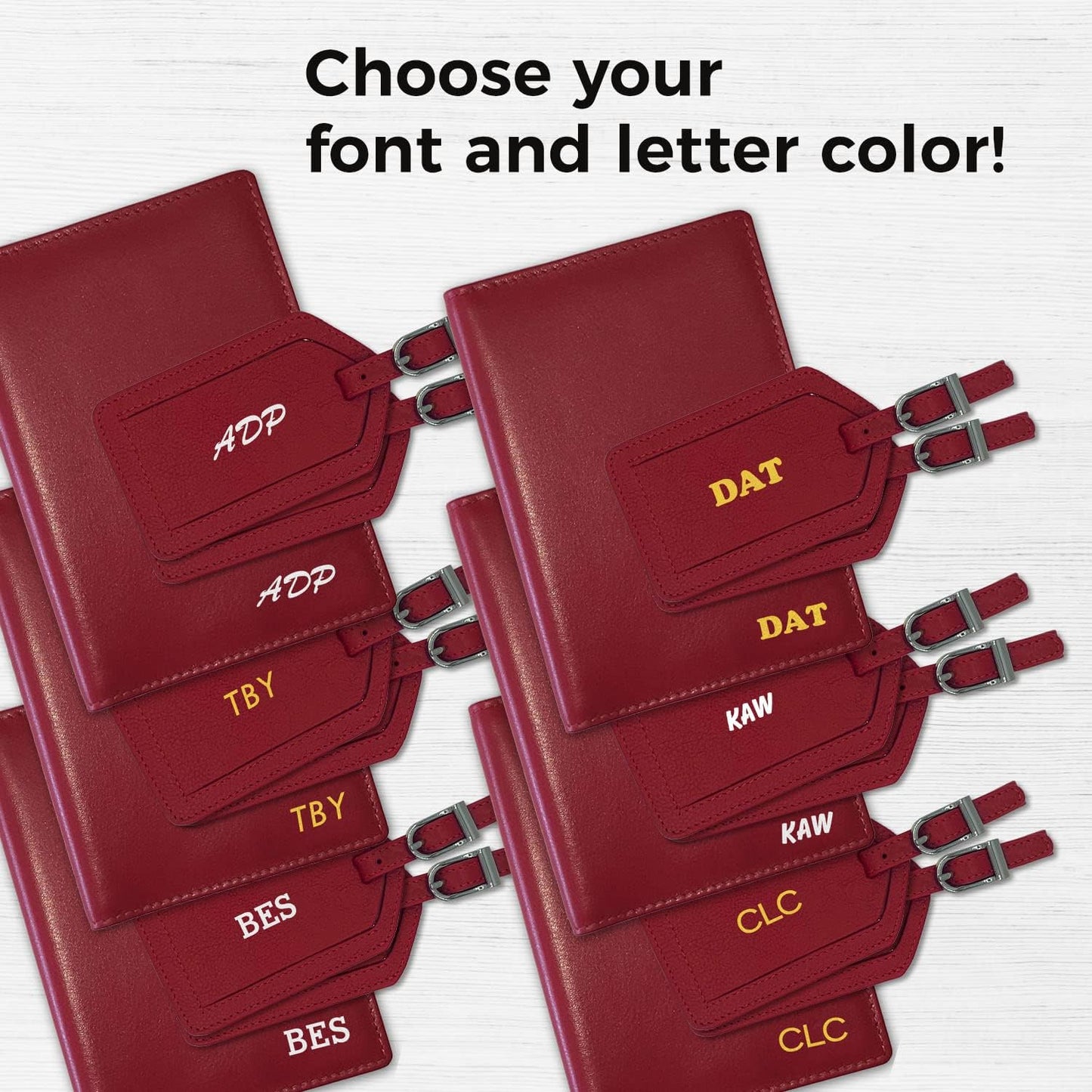 Personalized Monogrammed Red Leather RFID Passport Wallet and 2 Luggage Tags