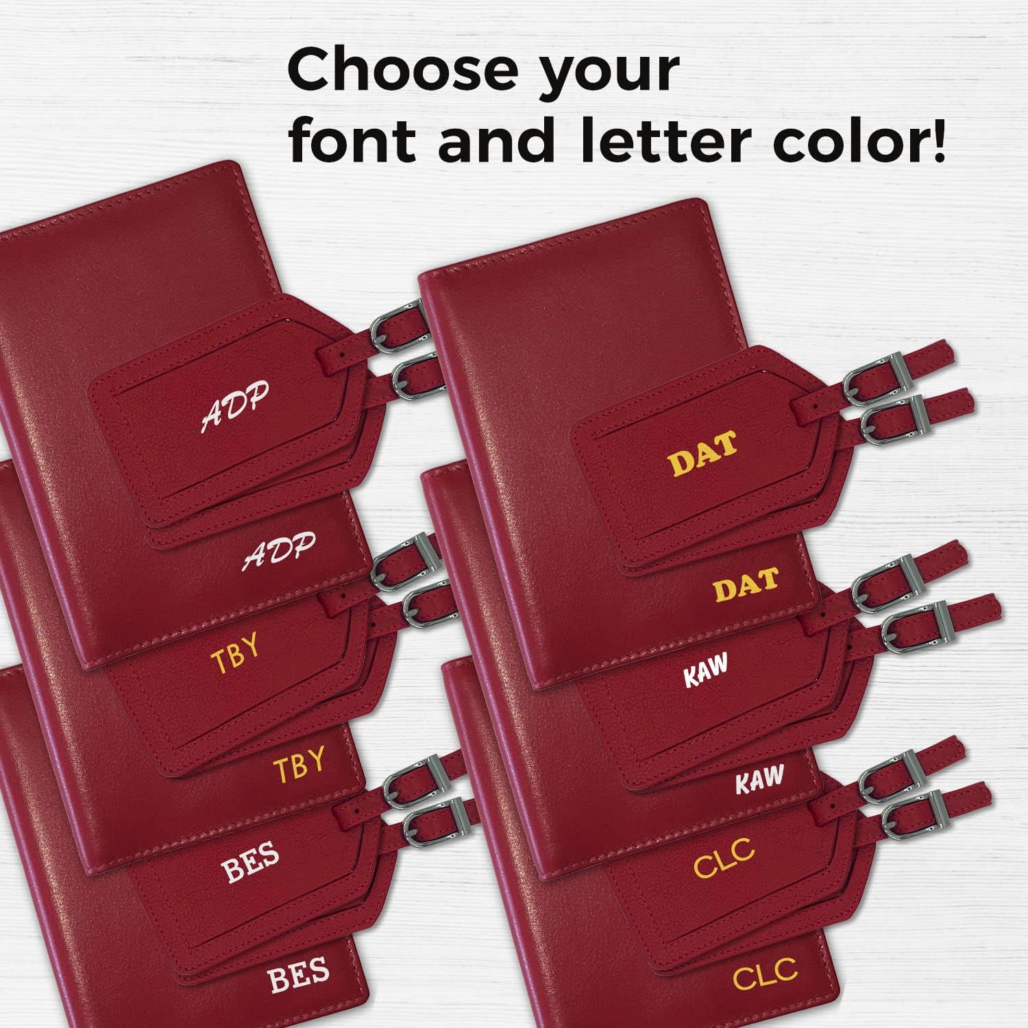 Personalized Monogrammed Red Leather RFID Passport Wallet and 2 Luggage Tags