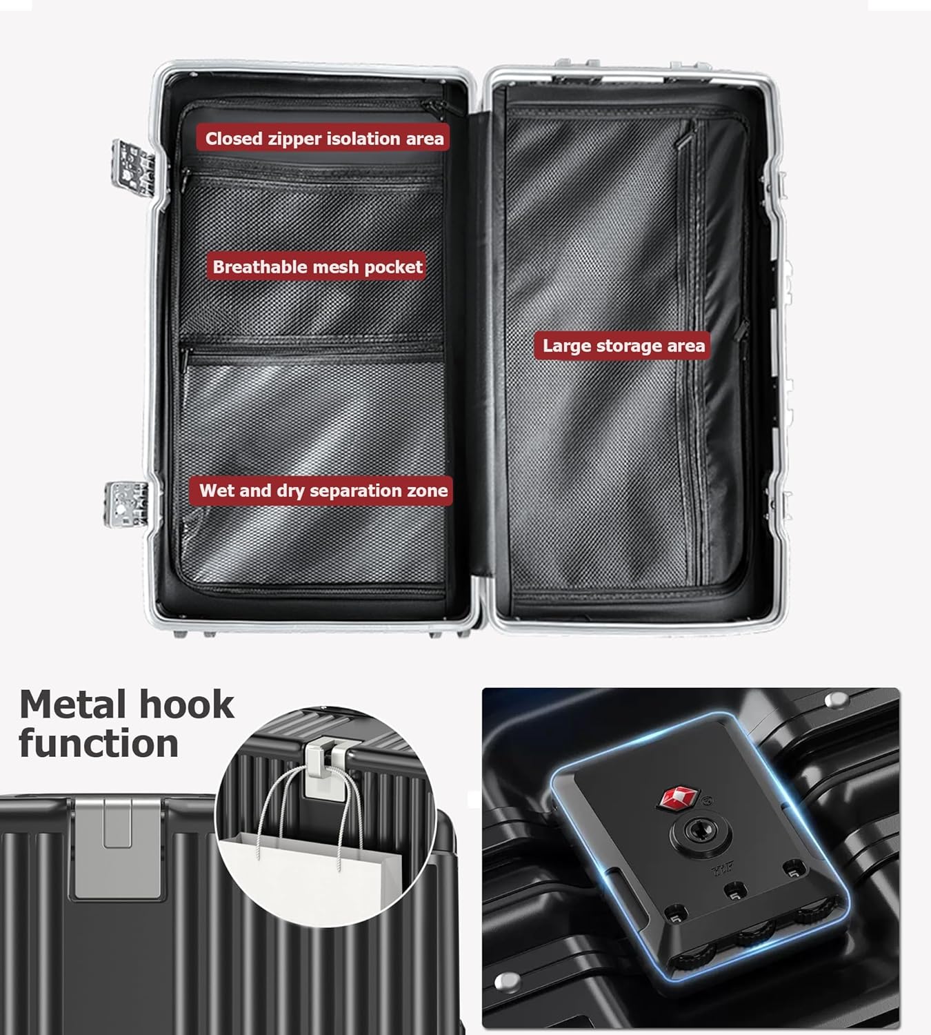 feilario 29in Super Large Captain Aluminum Frame Hardside Spinner Wheels Luggage, Removable Wheels Zipperless Checked Suitcase with Cup Holder/Phone Holder