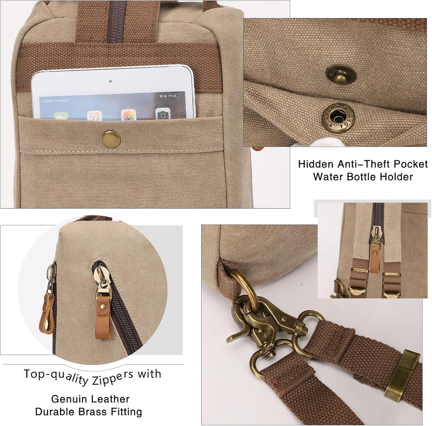 KL928 Canvas Sling Bag Crossbody Bags Small Backpack Pack Travel Purse Convertible Purses for Women Men