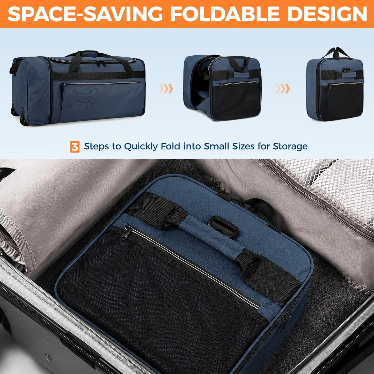 uarition 70L Foldable Rolling Duffle Bag with Wheels
