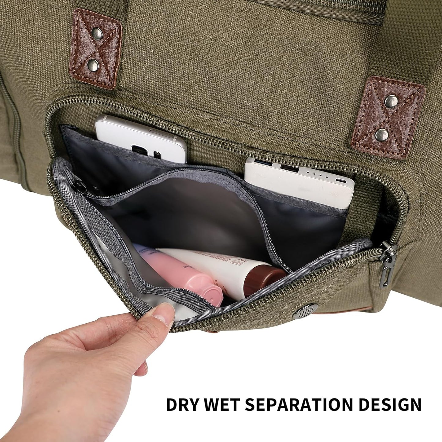 WITZMAN Mens Duffle Bags for Traveling Canvas Weekender Travel Bag Expandable Overnight Bag Carry on Bag(A8007 Army Green)