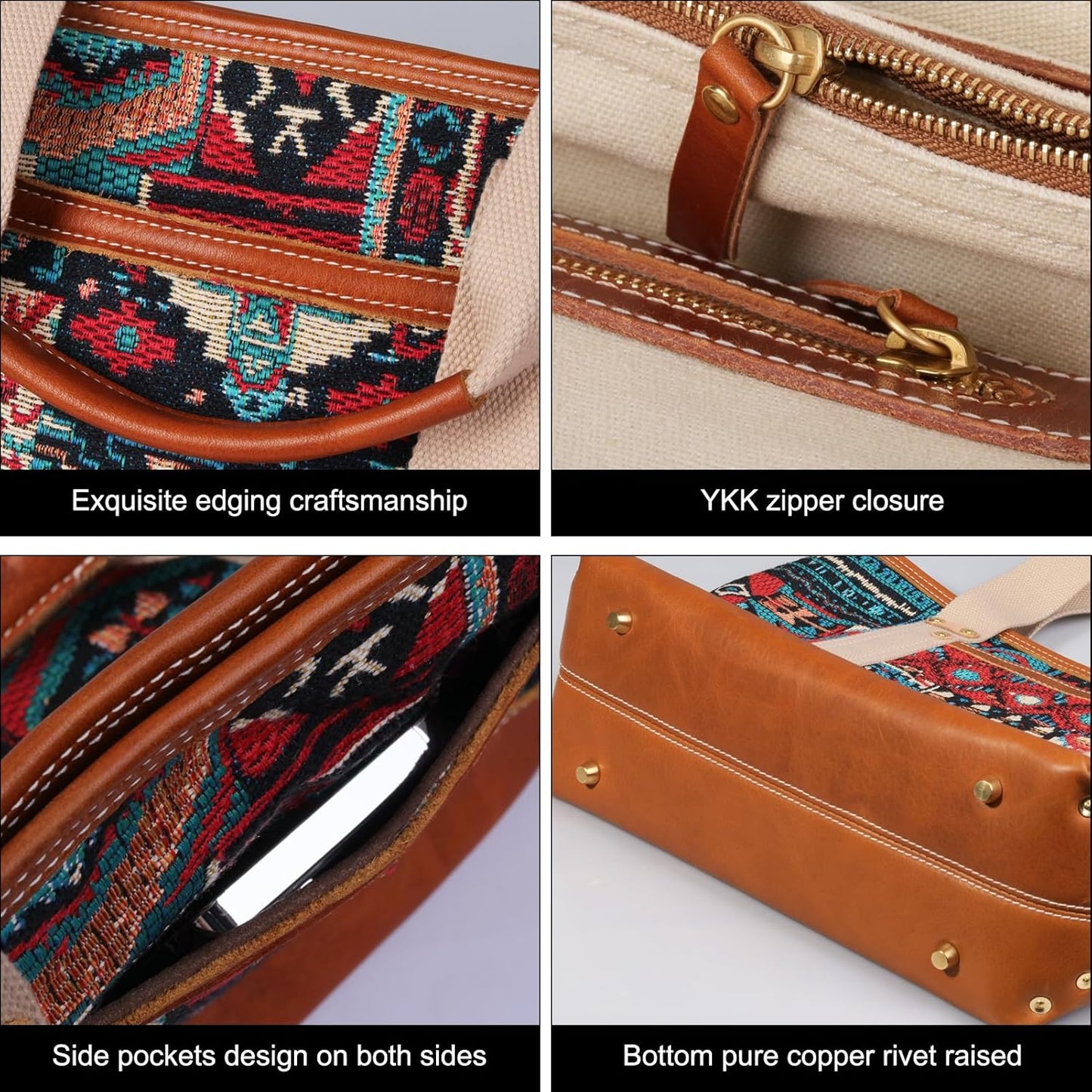 Tote Bag for Women, Canvas with Leather Handbag for Travel, Magnetic Closure,Inner Zipper Pocket