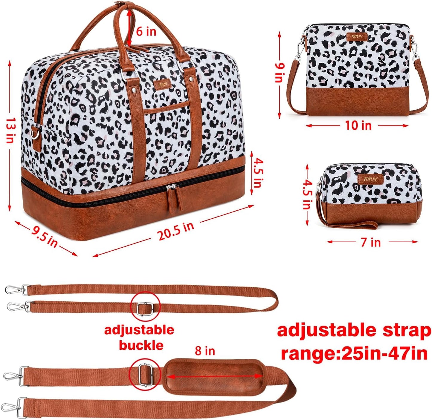 Weekender Bag for Women, Large Overnight Bag Canvas Travel Duffel Bag Carry On Tote with Shoe Compartment 21" 3Pcs Set