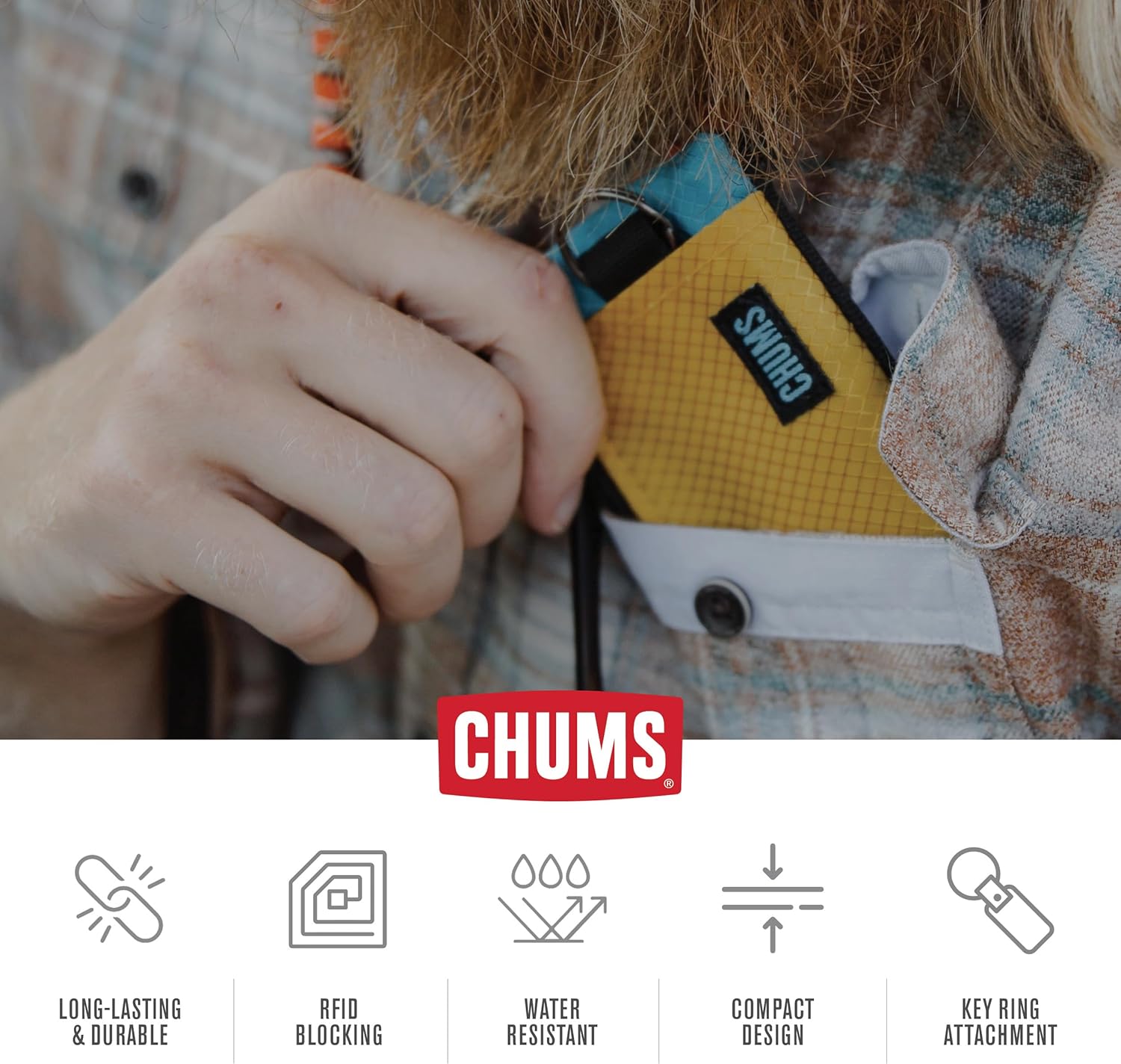 Chums Surfshorts Wallet - Lightweight Slim Wallet w/ RFID Blocking Card - Zippered, Minimalist