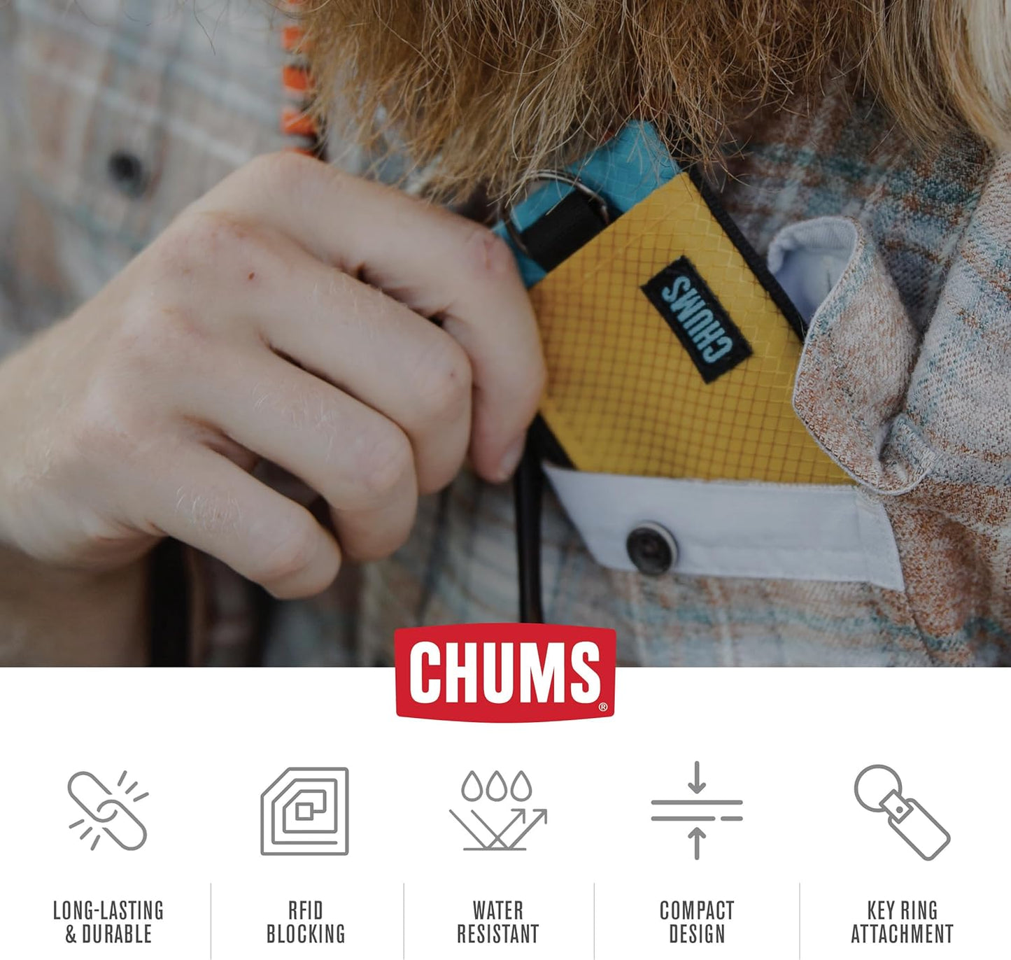 Chums Surfshorts Wallet - Lightweight Slim Wallet w/ RFID Blocking Card - Zippered, Minimalist