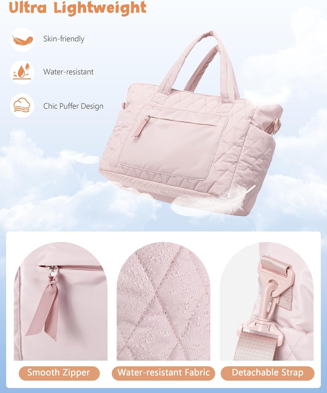 Tote Bag for Women - Puffer Work Tote with Laptop Compartment, Quilted College Shoulder Bag with Zipper for Work