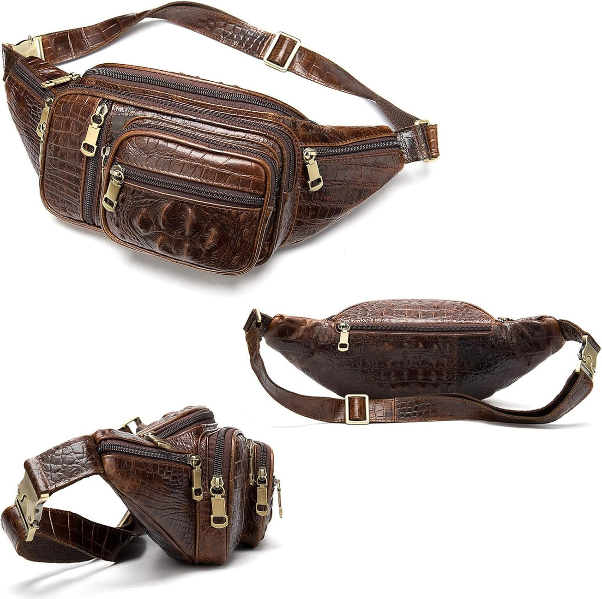 Genuine Leather Fanny Pack large capacity Crossbody Waist Bag with Zipper phone Pockets crocodile