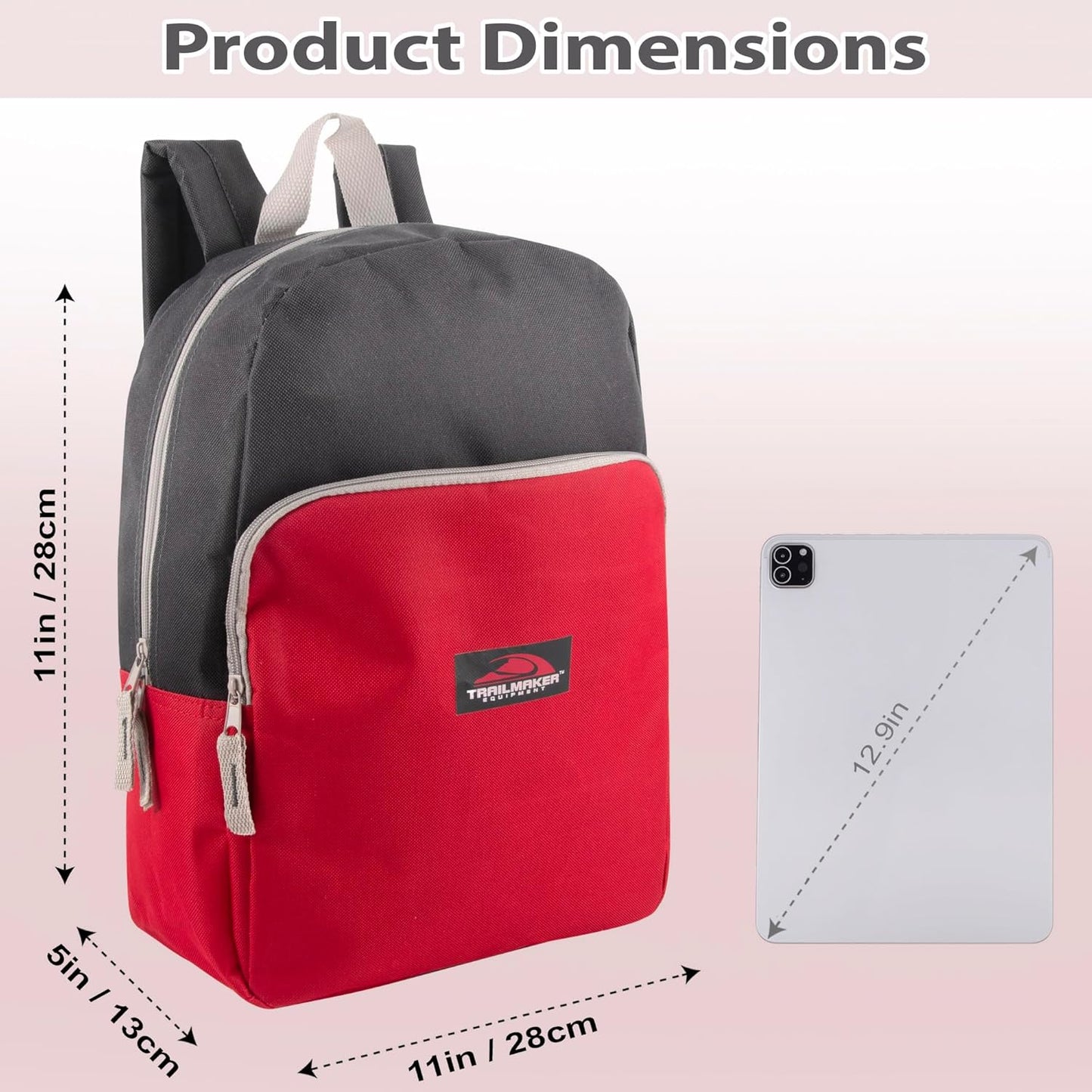 Color Block Backpacks for School Boys and Girls, 15 Inch Two Tone Colorful Small Travel Backpack for Kids (Red)