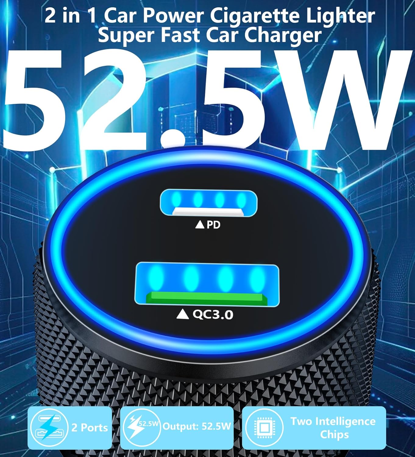 [Apple MFi Certified] iPhone 16 Car Charger, Rombica 52.5W USB-C&USB-A Car Power Cigarette Lighter PD/QC Type-C Fast Charging with Type-C Braided Cable for iPhone 16/16 Pro Max/15/15 Pro/Galaxy/Pixel