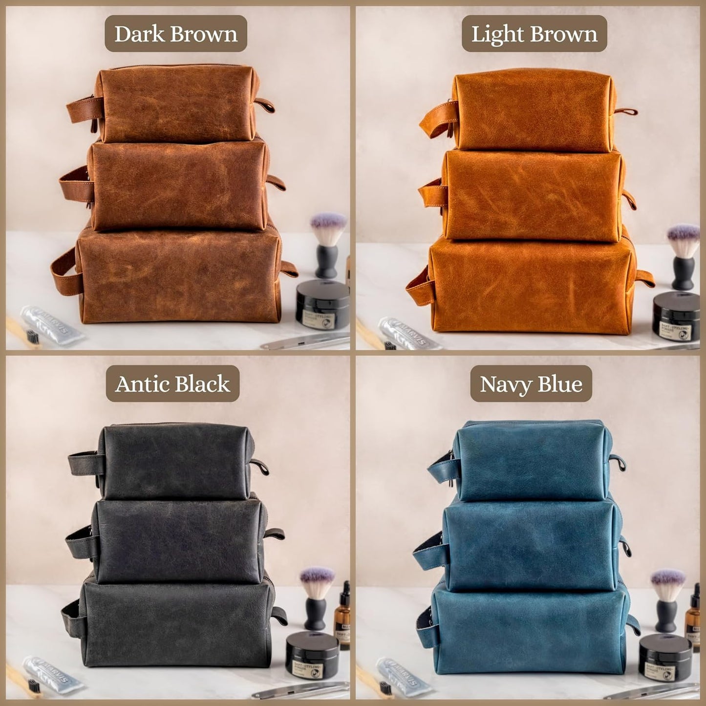 Personalized Leather Toiletry Bag for Men - Handmade Custom Engraved Dopp Kit, Gift for Dad