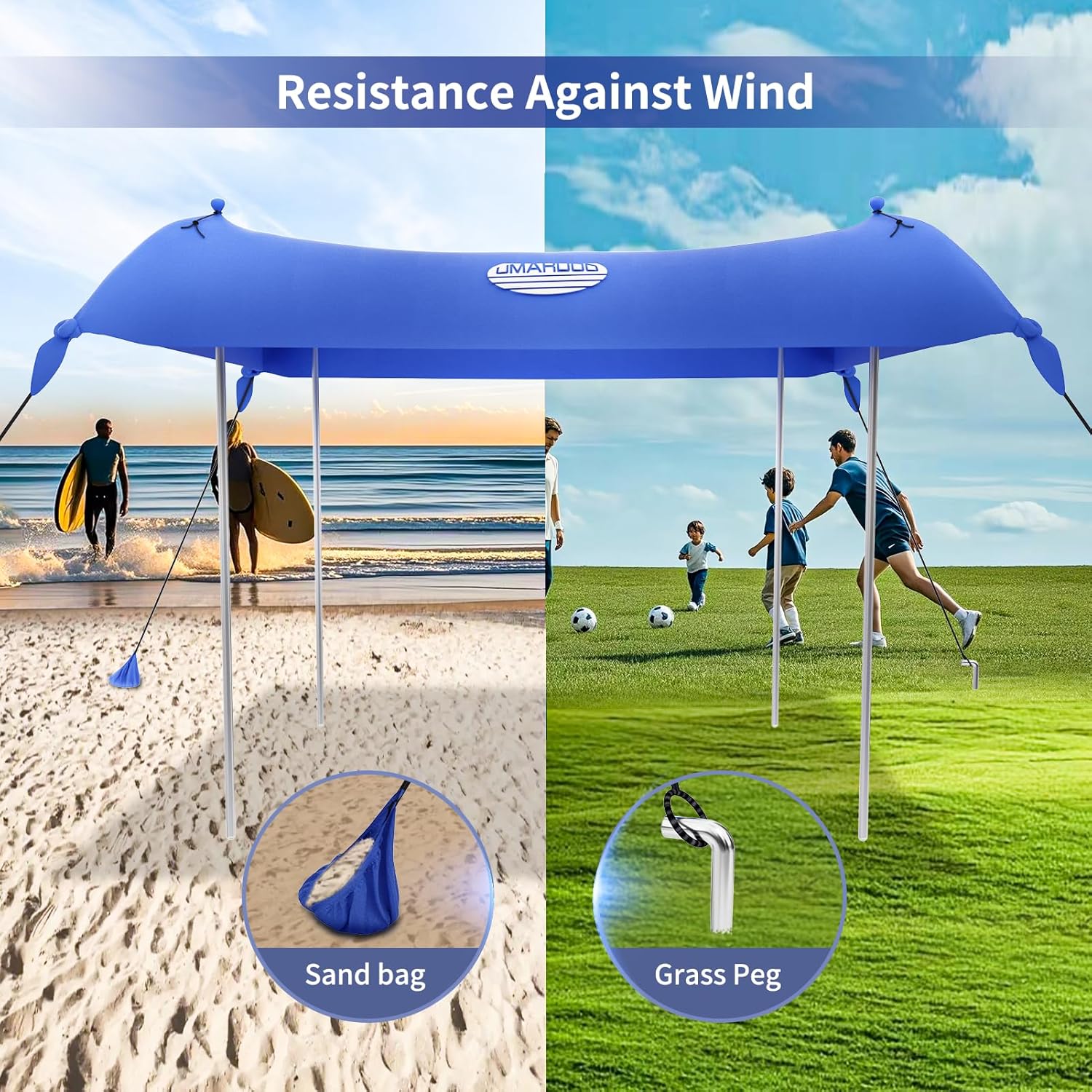 UMARDOO Family Beach Tent Canopy Sun Shade Portable 10×10FT, Large Wind Resistance Beach Sun