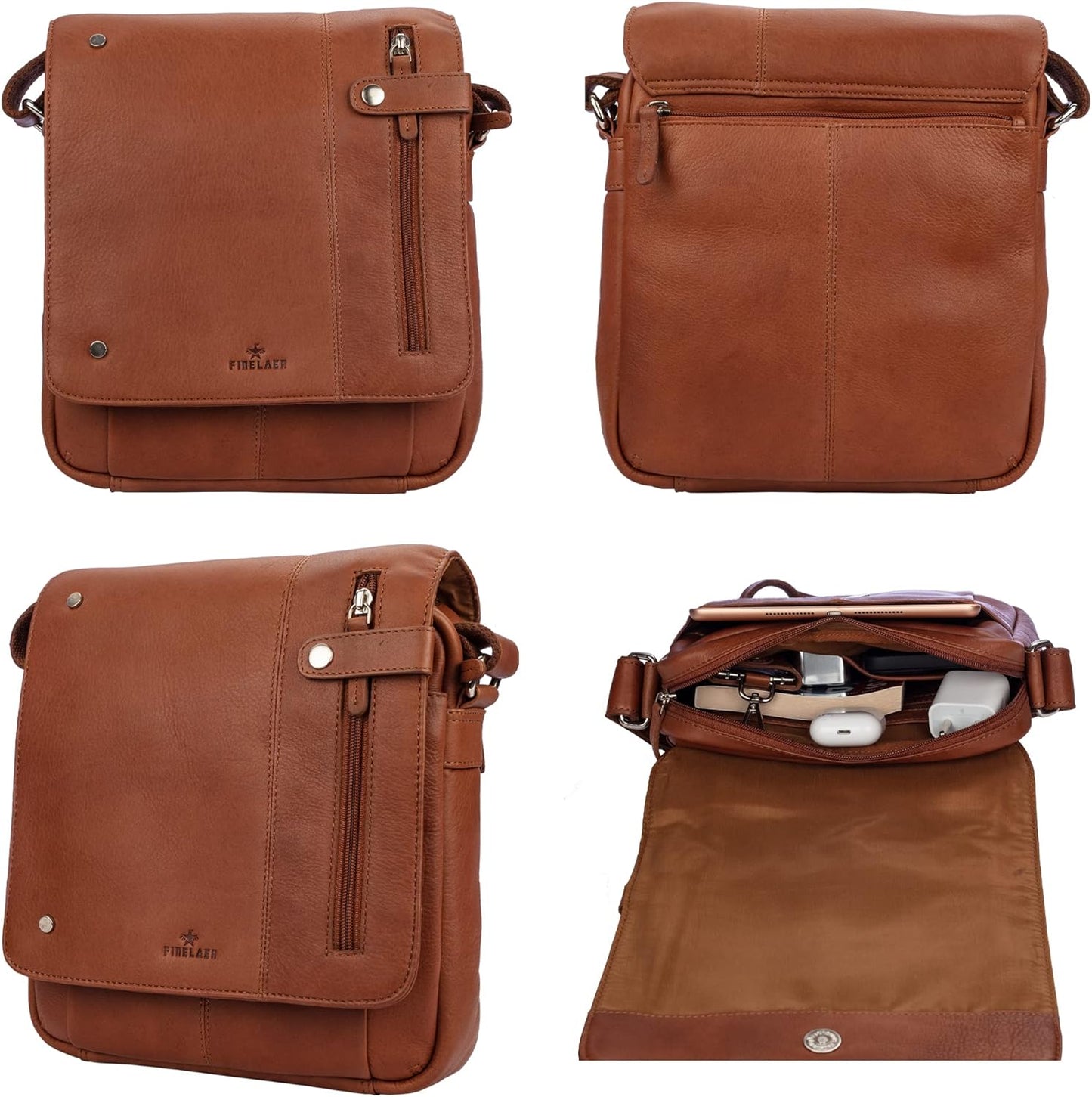 Vintage Leather Crossbody Bag Stylish Flap Over Shoulder Satchel for Men & Women