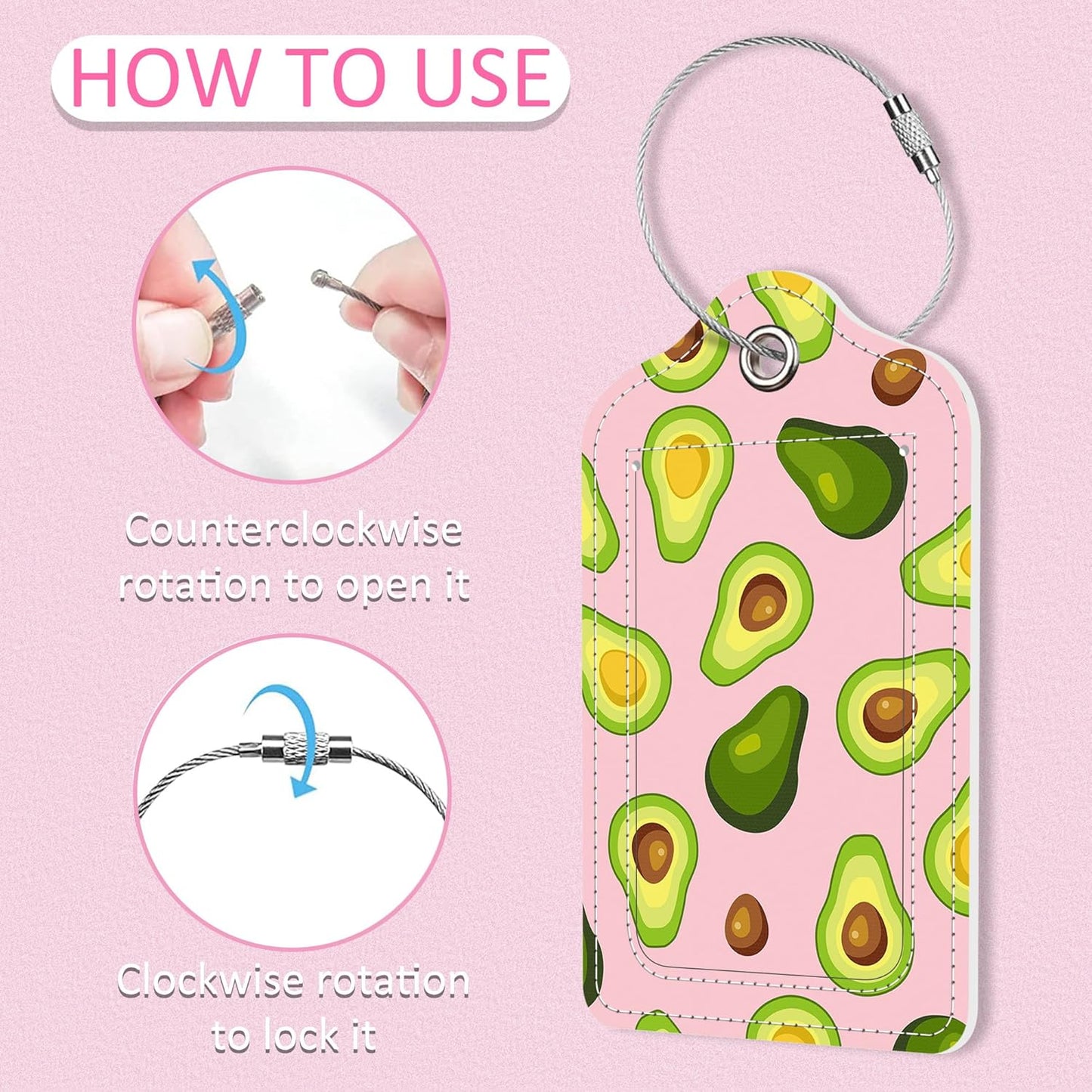 2 Pack Luggage Tag for Suitcase,Avocados PU Leather Suitcase Tags Identifiers with Privacy Name Address Labels and Steel Loop for Women Men Travel