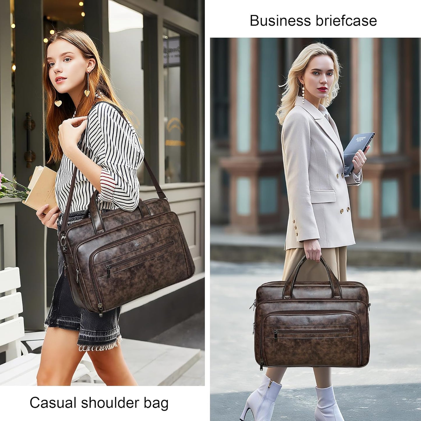 Shrrie Leather Messenger Bag for Men&Women 17 Inch Leather Laptop Bag,Water-Resistant Large Shoulder Satchel Office,Work