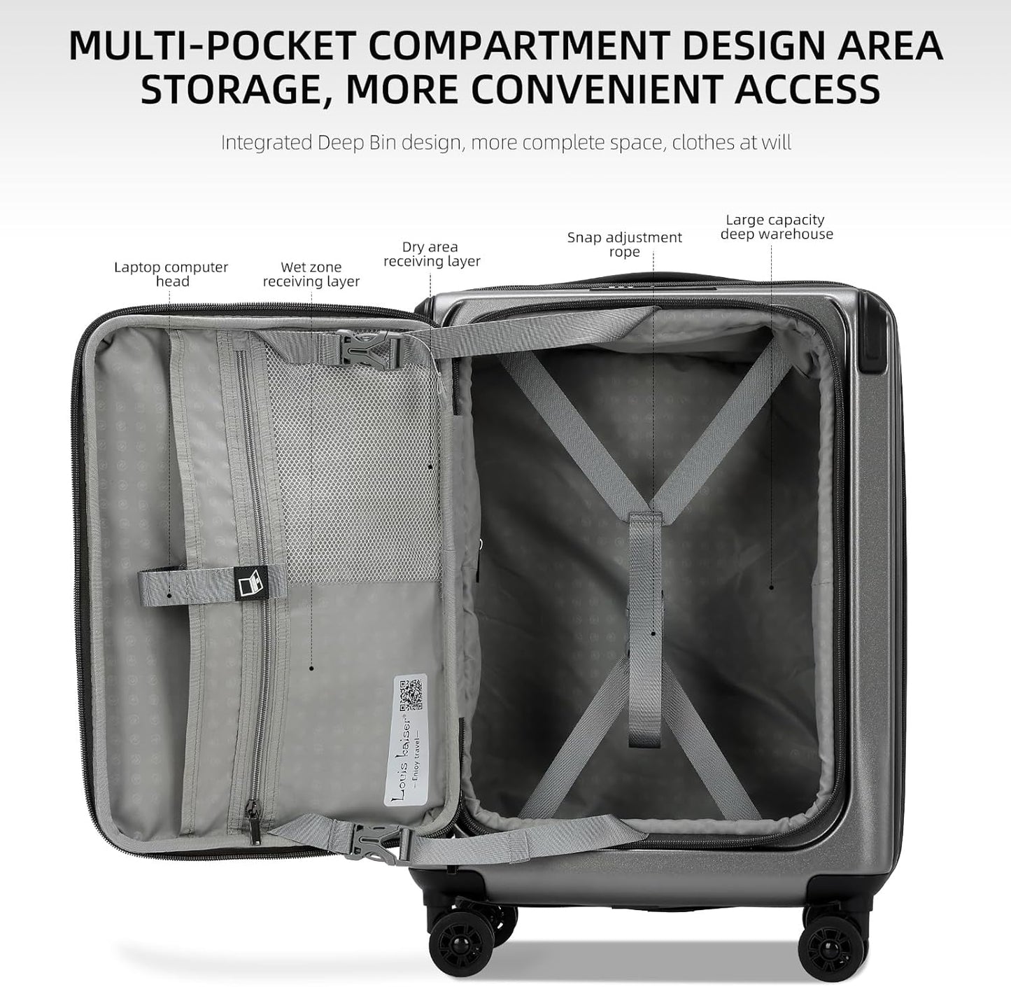 Premium Carry On Luggage, 20Inch+29 Inch Top Opening Airline Approved ABS+PC Hard Shell Suitcases with Silent Wheels, TSA Lock,Front Pocket and Wet-dry Separated Six-piece Set
