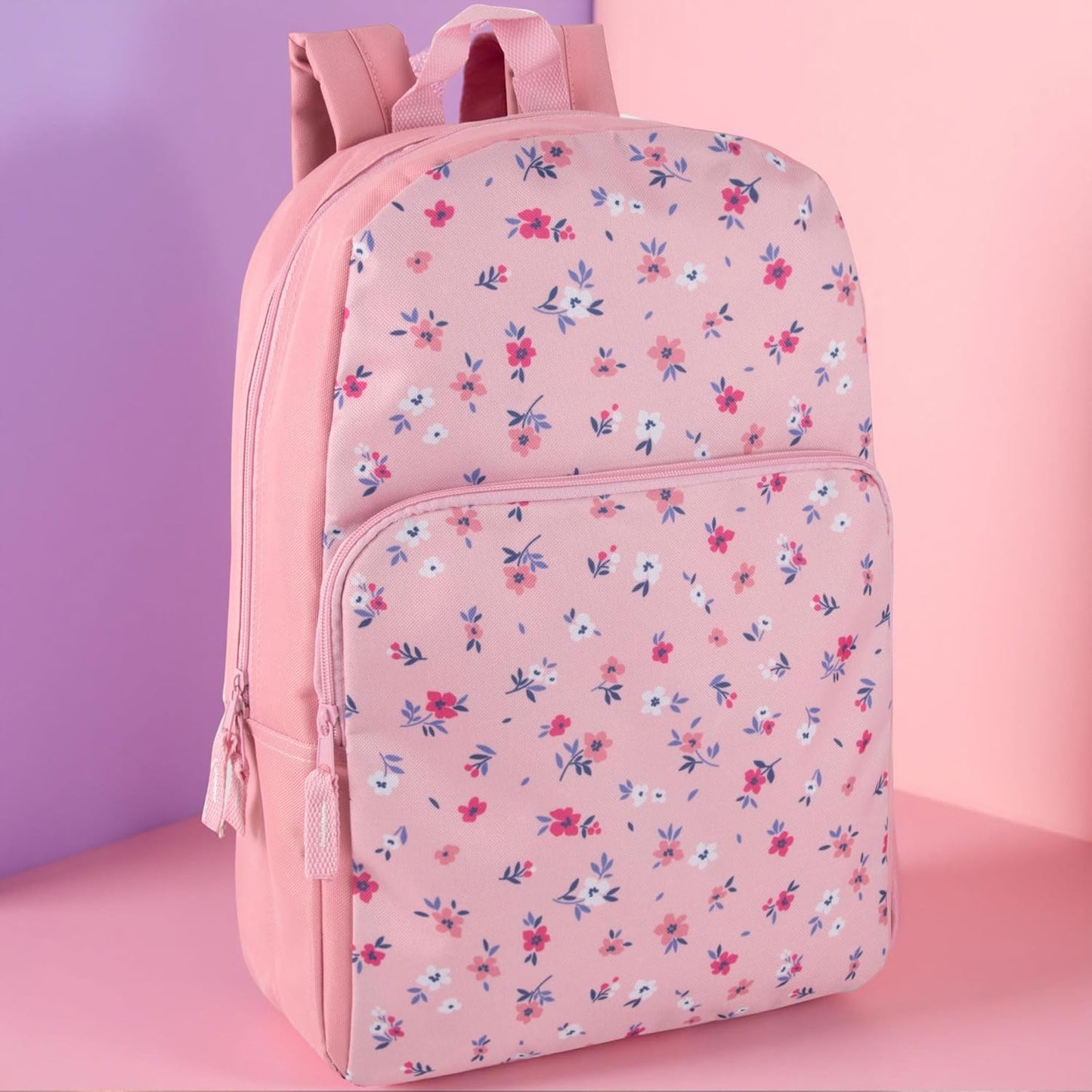 Fun School Backpack for Elementary Middle School Girls and Boys | 17 Inch Printed Backpacks for School Kids, Travel (Pretty Pink Flowers)