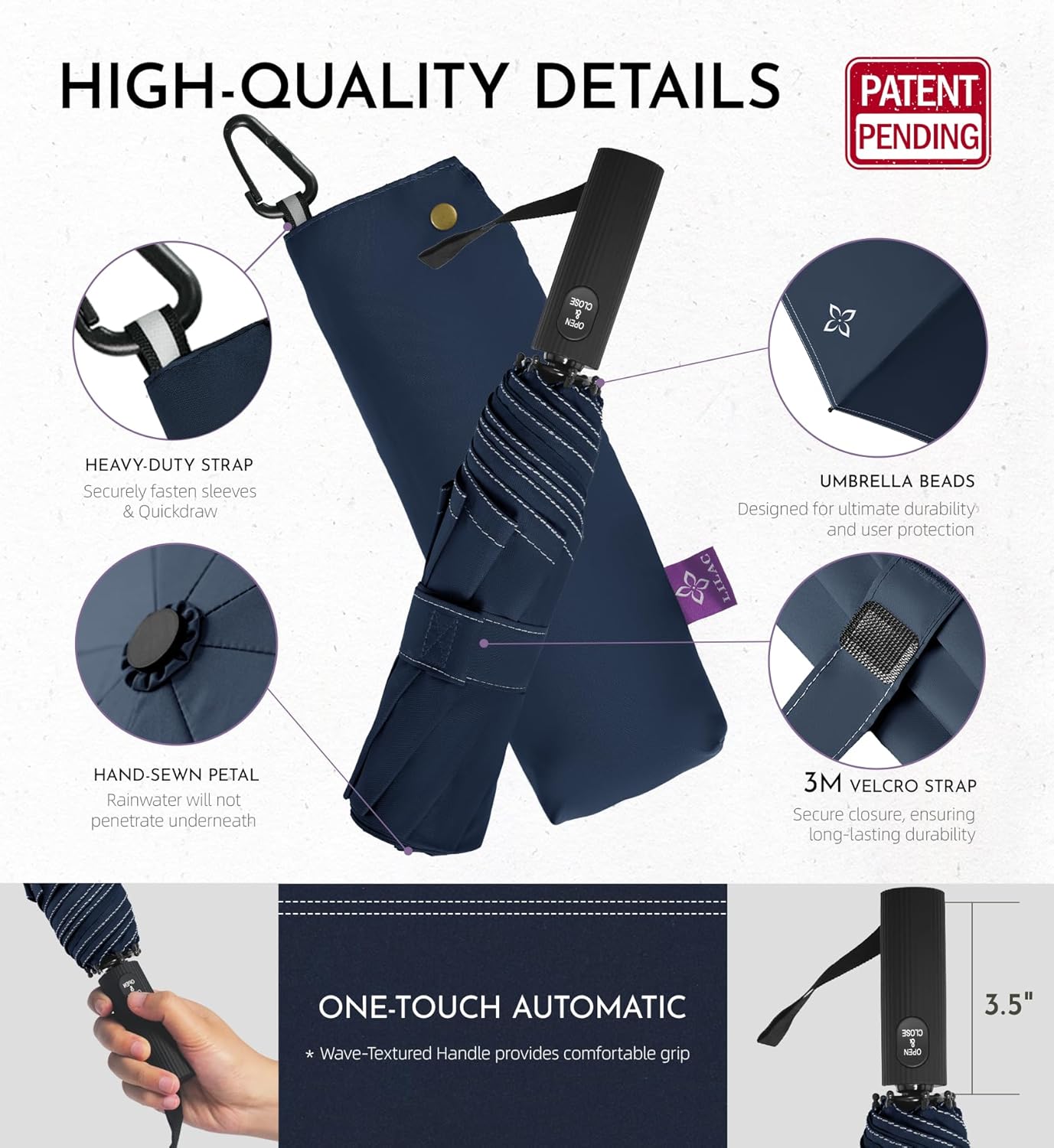 Compact Travel Windproof Umbrella, 43" Auto open/close Folding Quick Dry Umbrellas for Rain, Lightweight Portable Small for Backpack Car, less force to Fold for Women Men Kids, TSA Approved