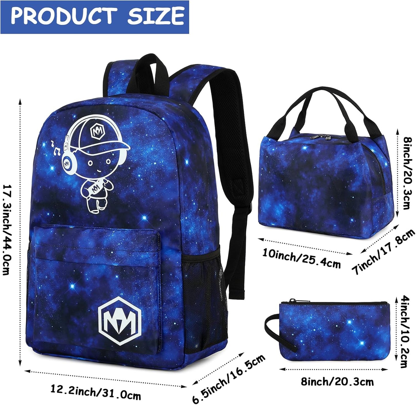 Bluboon School Backpack for Boys Teens Bookbag Travel Daypack Kids Lunch Bag Pencil Case (The Little Prince-3pcs)
