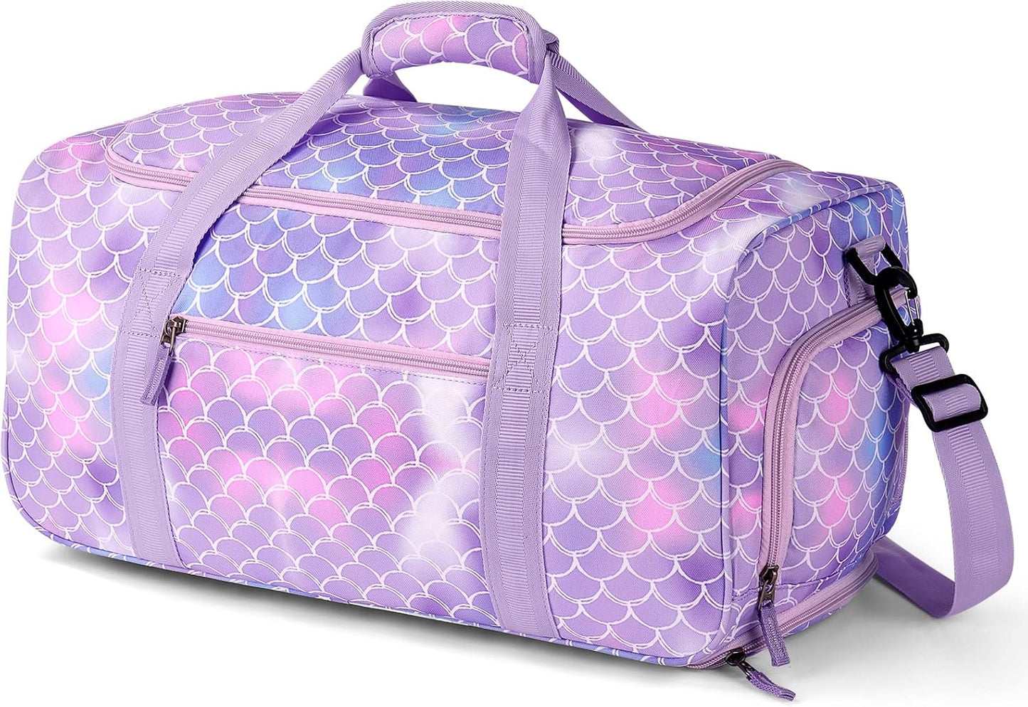 Choco Mocha Girls Mermaid Suitcase with Wheels Kids Purple Rolling Duffle Bag for Camping Teen Girls Toddler Luggage Bag for Travel, 22inch